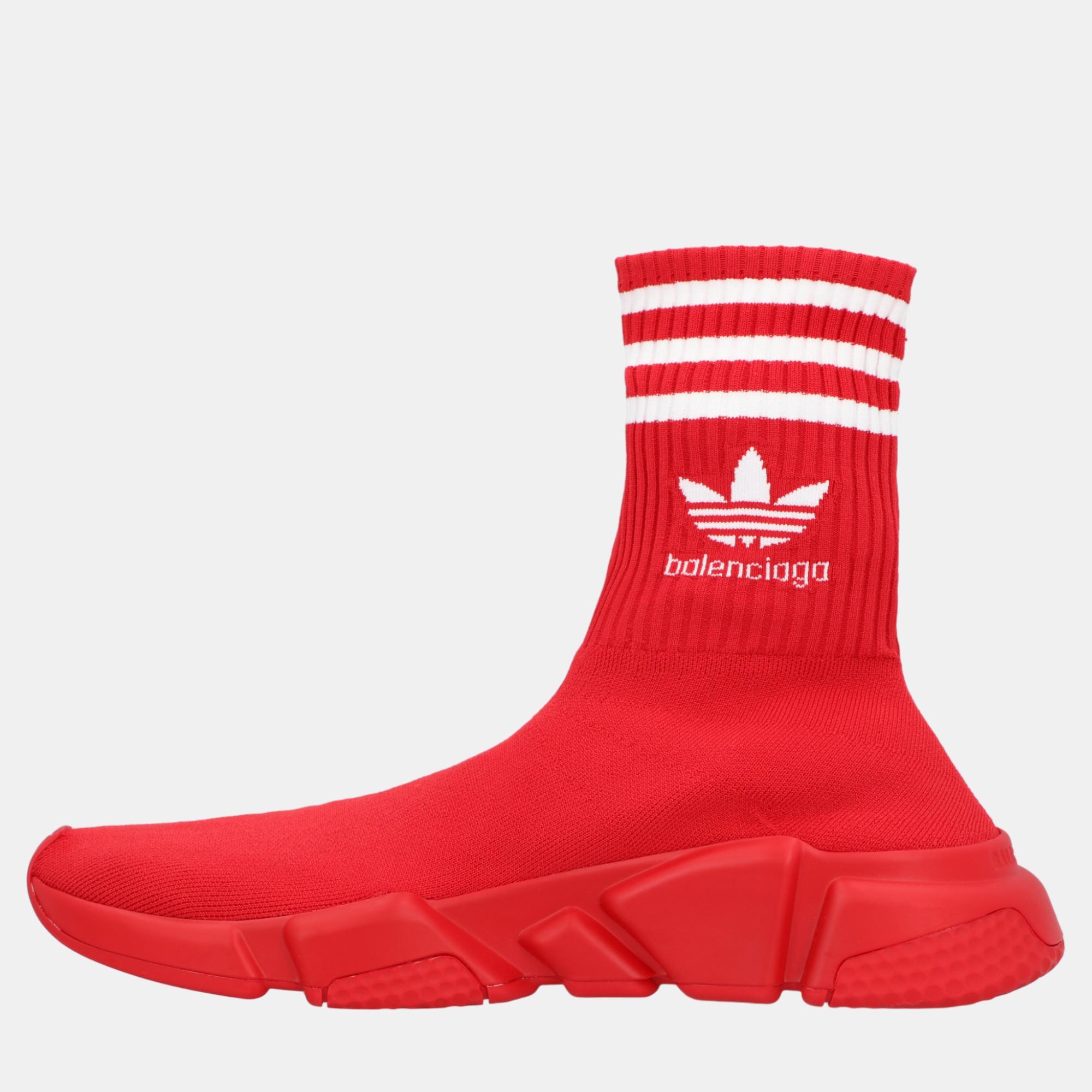Balenciaga x adidas red knit fabric speed trainer sock high top sneakers eu 42