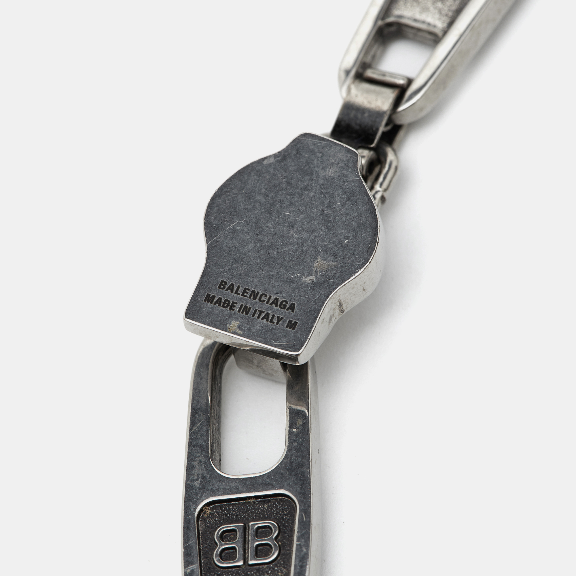 Balenciaga Silver Tone Zip Logo Motif Link Bracelet M