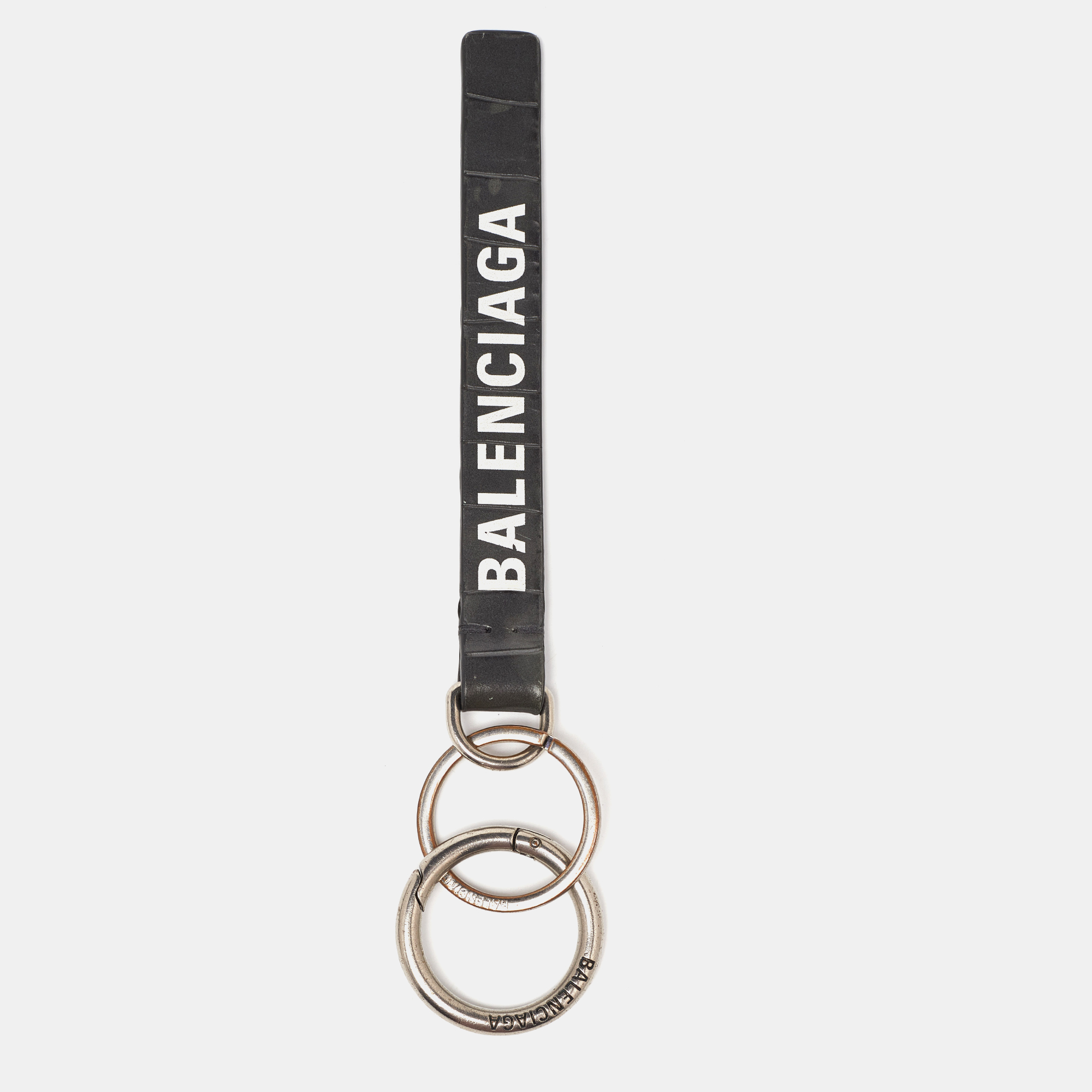 Balenciaga grey croc embossed leather rings key holder