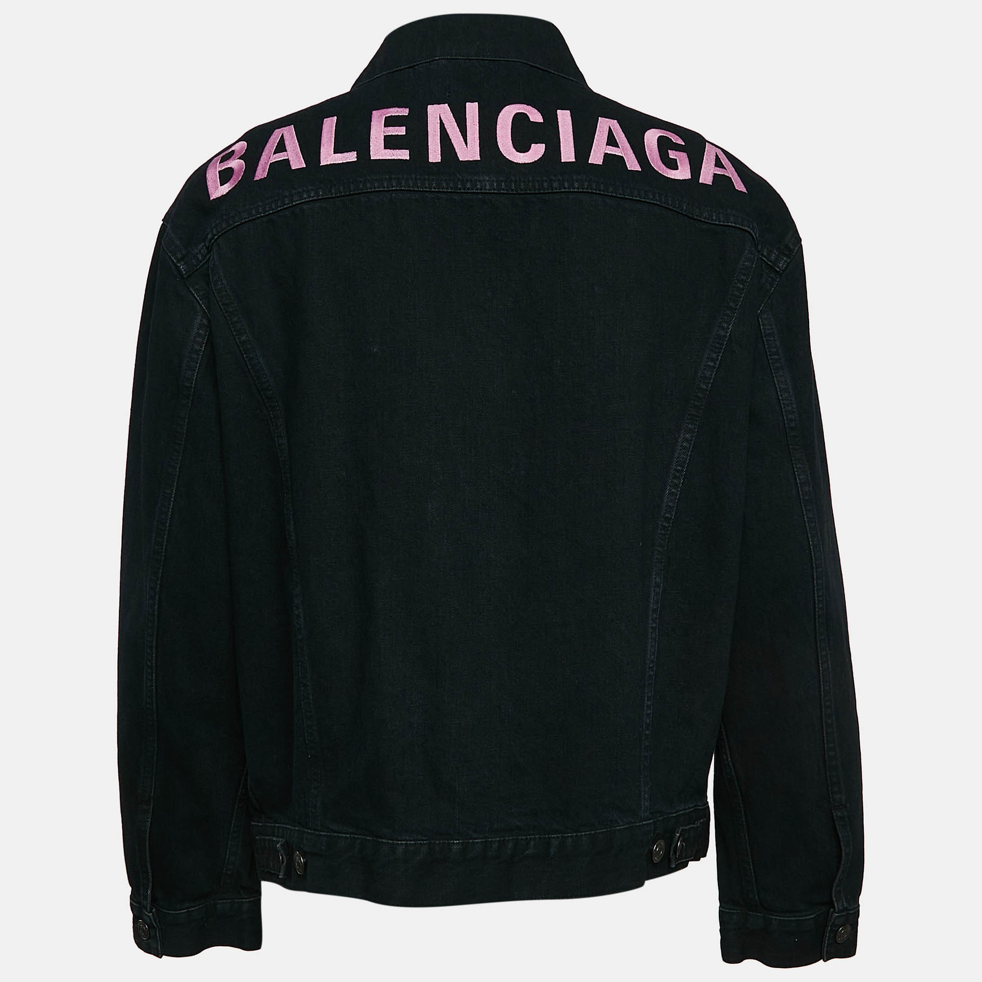 Balenciaga Navy Blue Embroidered Denim Jacket S