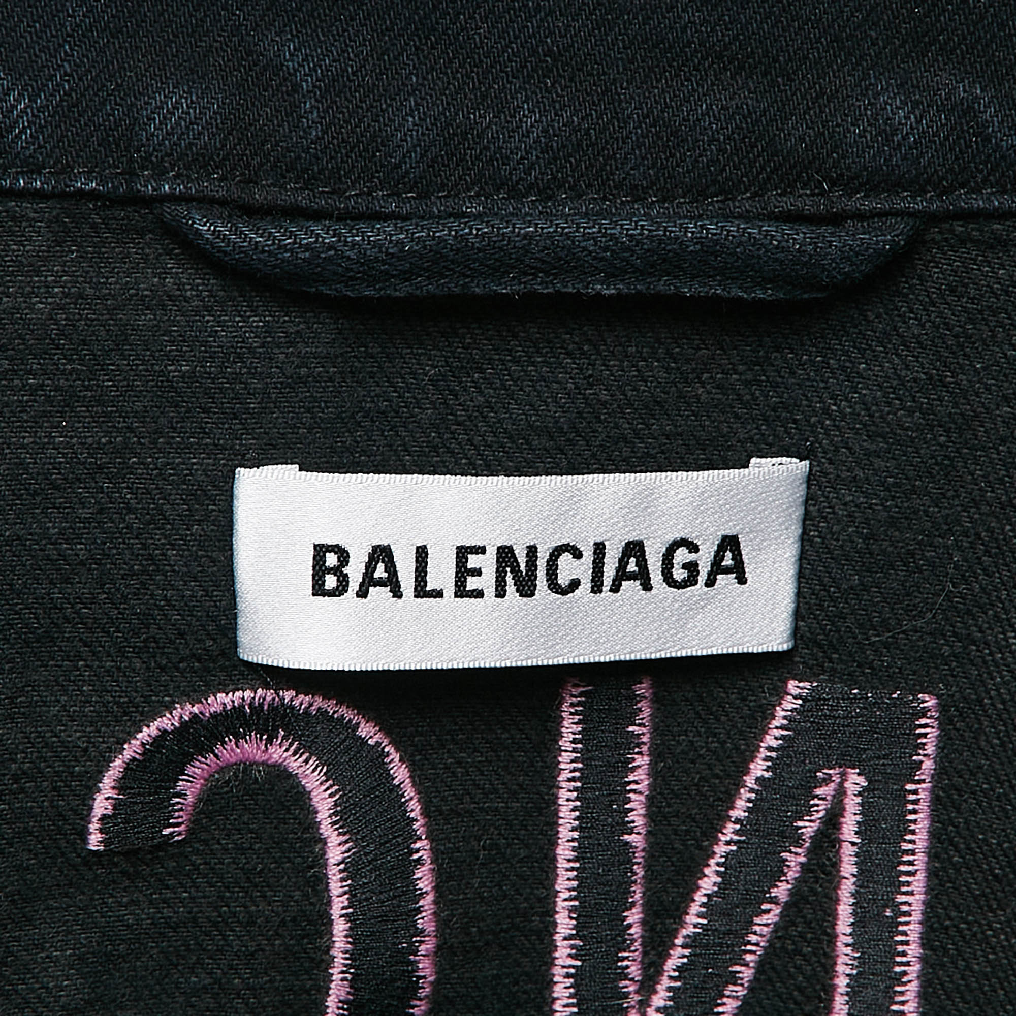 Balenciaga Navy Blue Embroidered Denim Jacket S