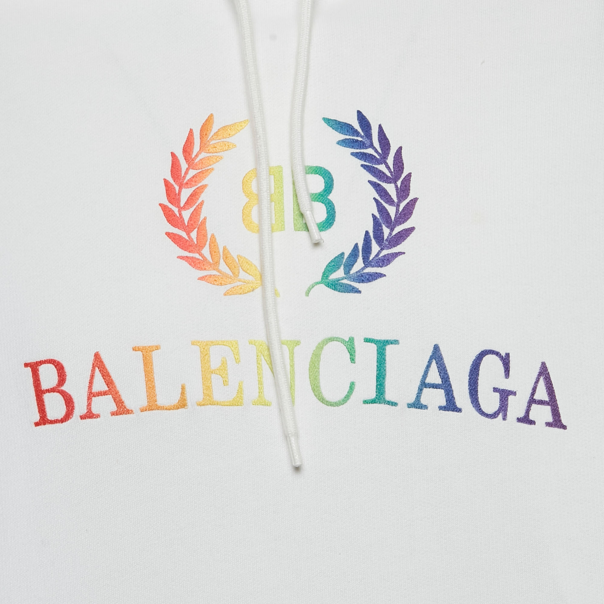 Balenciaga White BB Embroidered Cotton Oversized Hoodie S