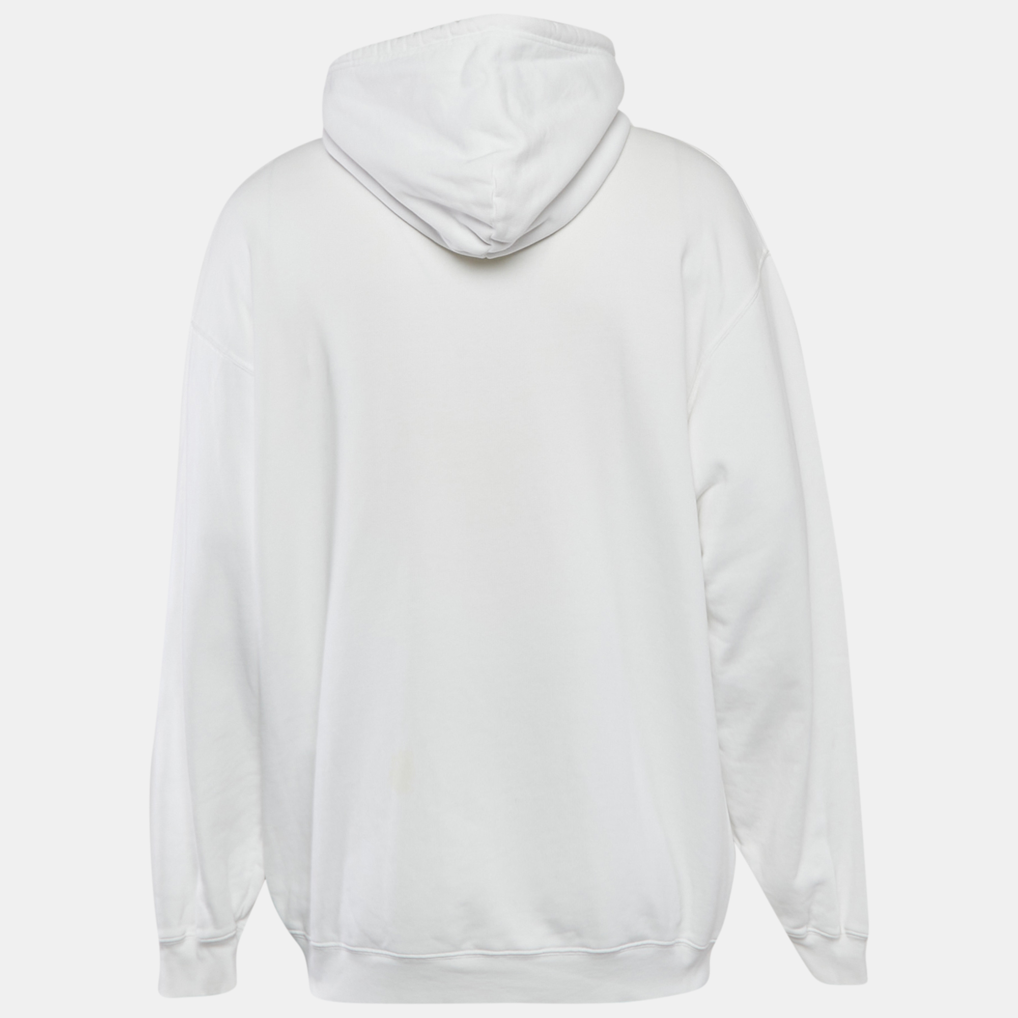 Balenciaga White BB Embroidered Cotton Oversized Hoodie S