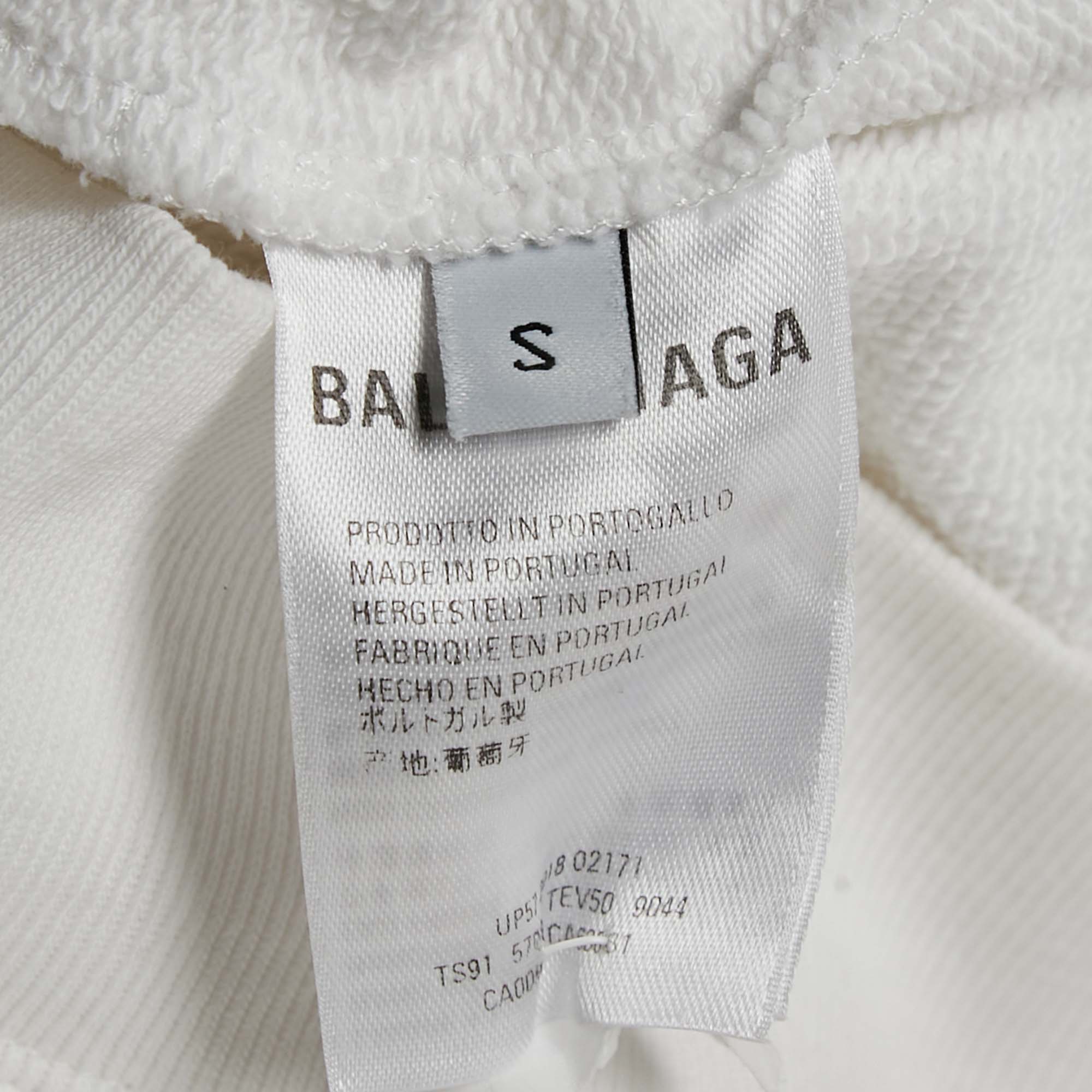 Balenciaga White BB Embroidered Cotton Oversized Hoodie S