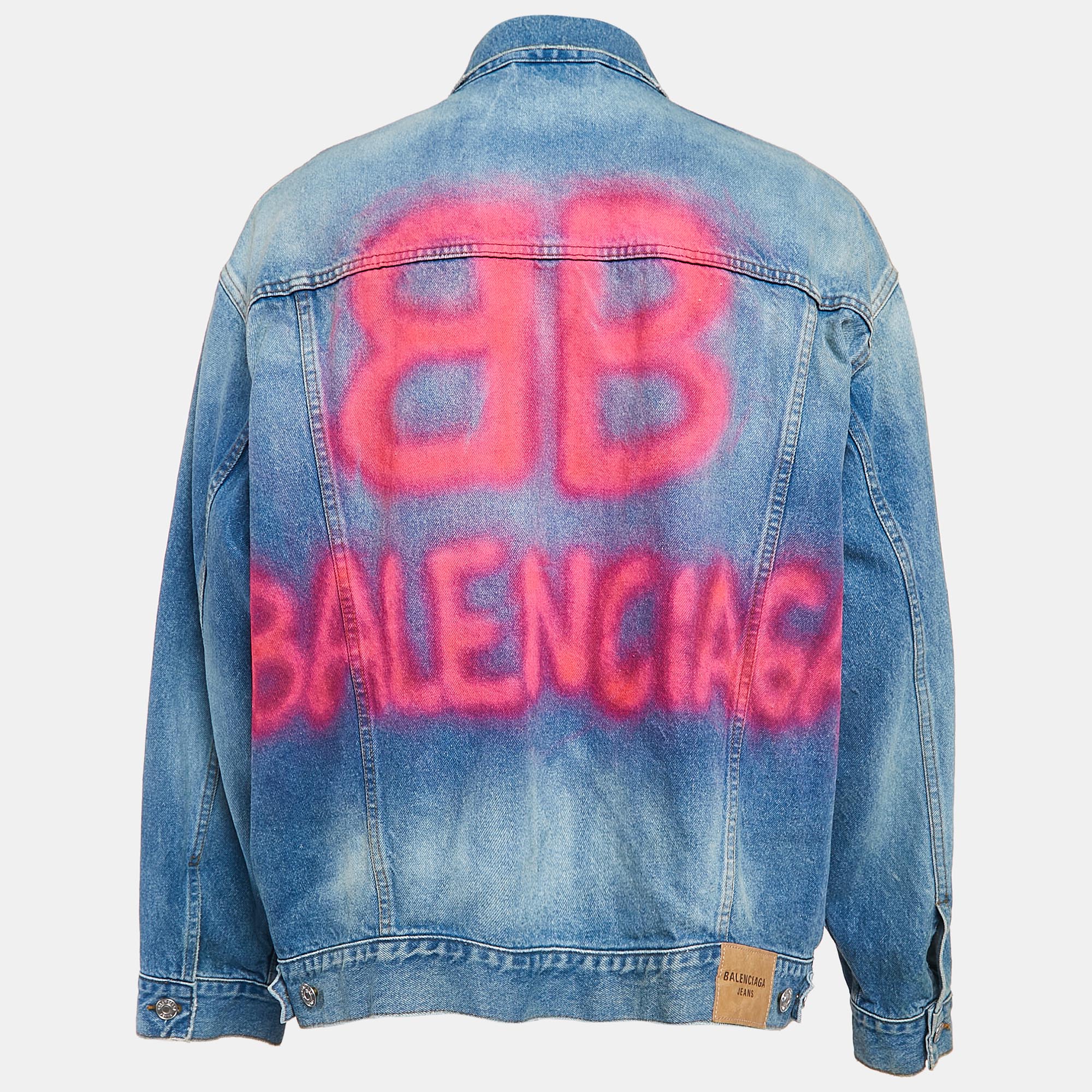 Balenciaga Blue Printed Japanese Denim Large Fit Jacket M