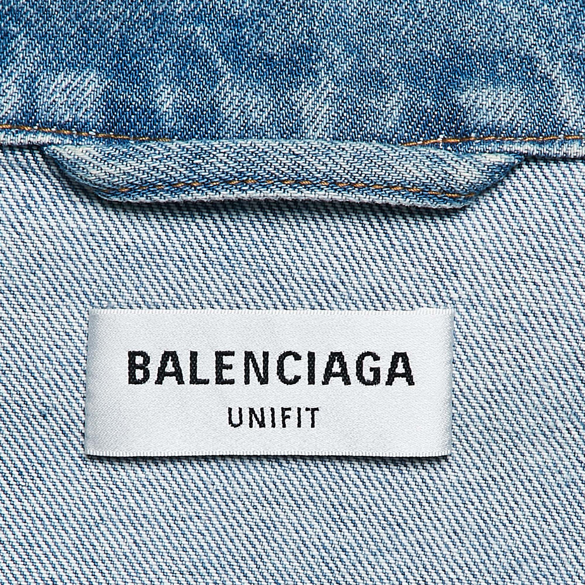 Balenciaga Blue Printed Japanese Denim Large Fit Jacket M