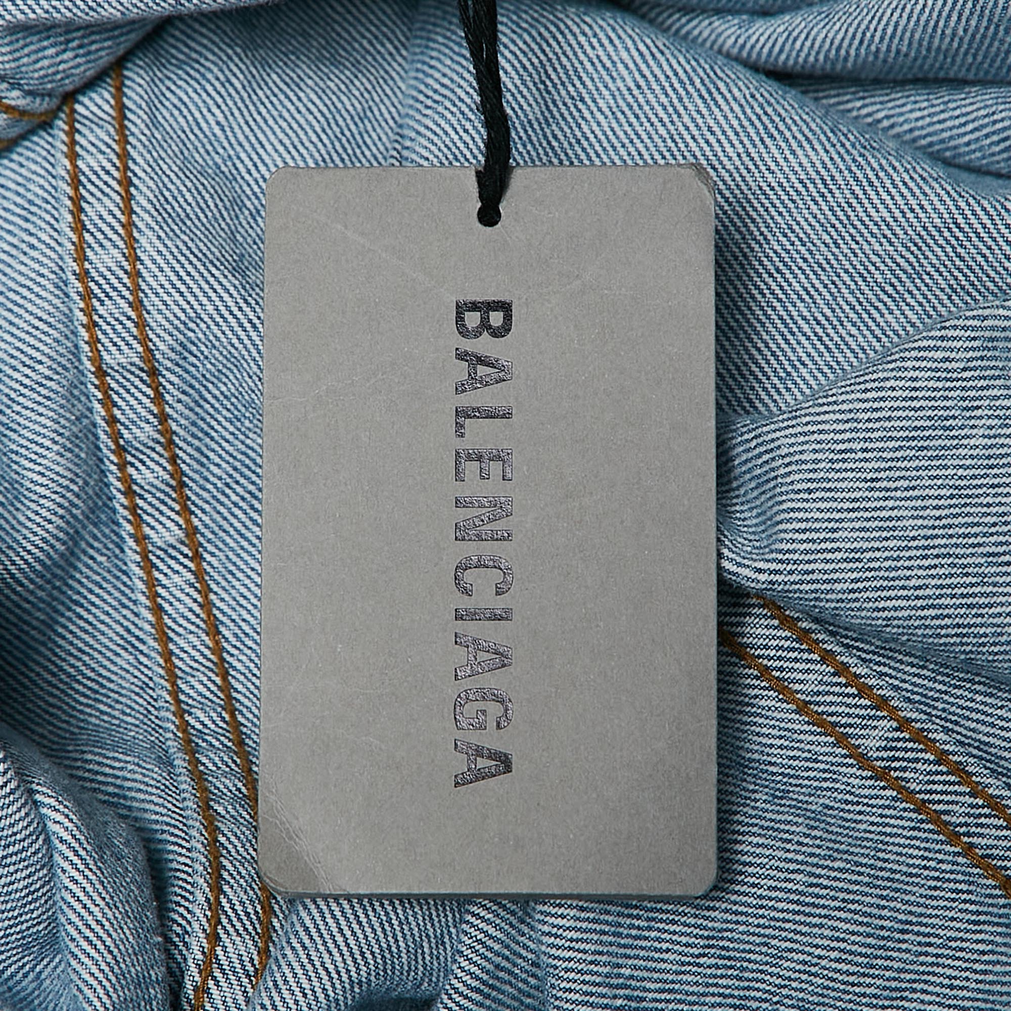 Balenciaga Blue Printed Japanese Denim Large Fit Jacket M