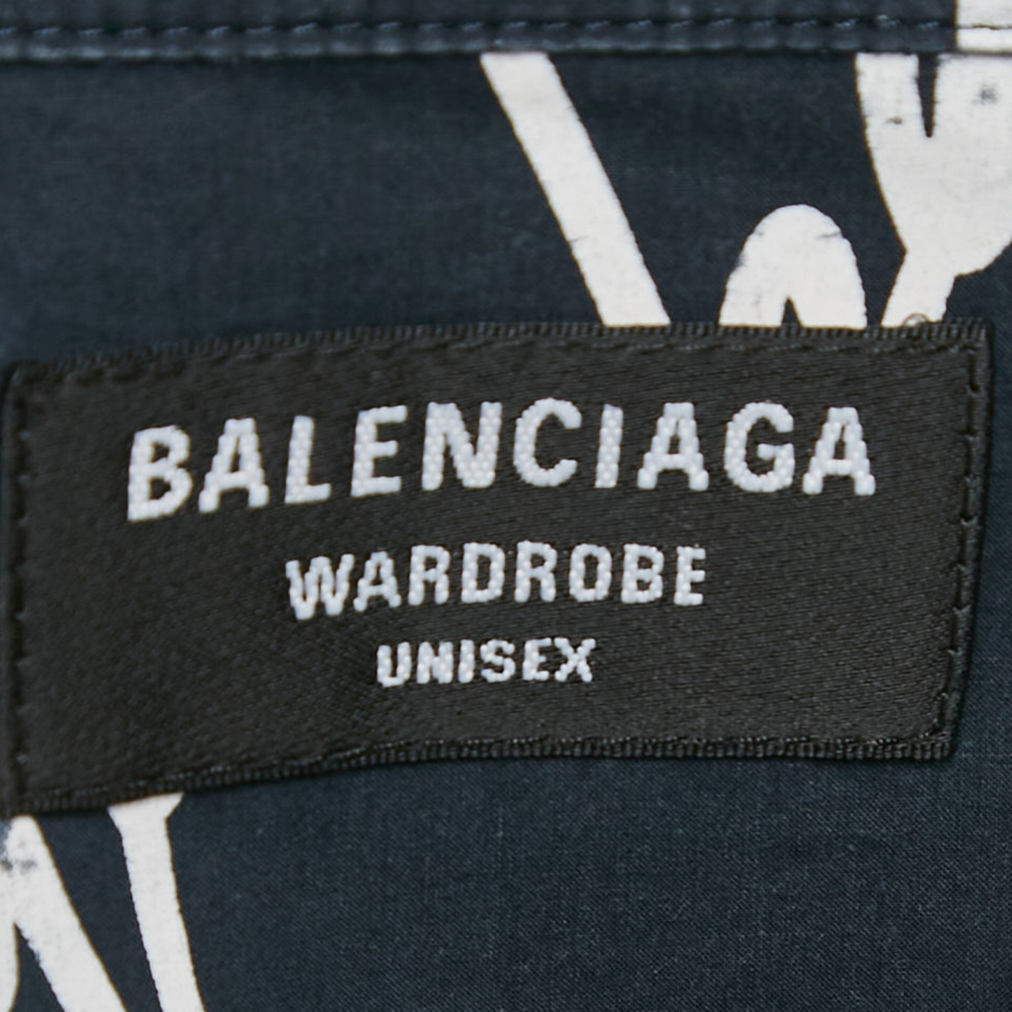 Balenciaga Navy Blue Logo All Over Cotton Long Sleeve Shirt M