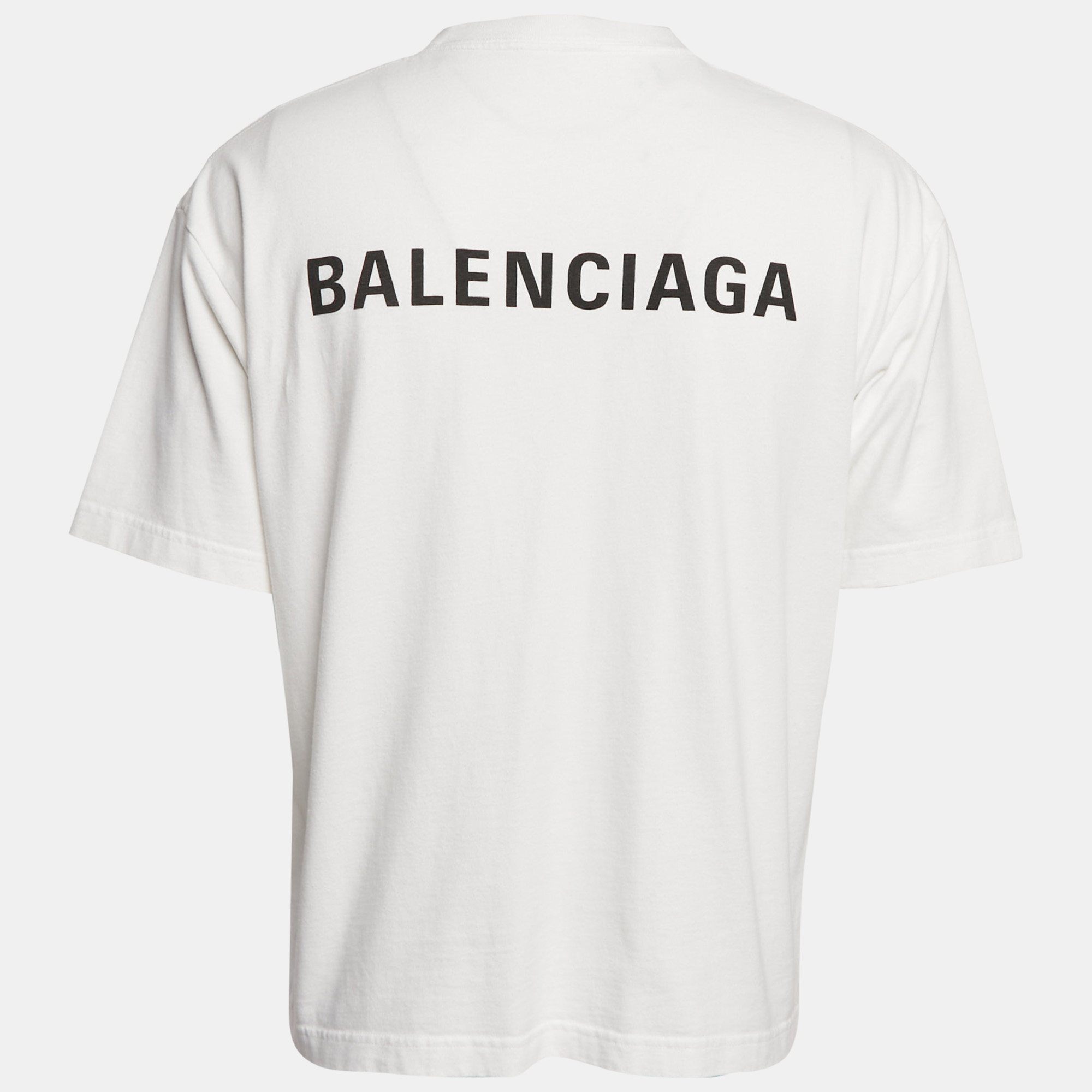 Balenciaga White Logo Print Jersey Crew Neck T-Shirt S