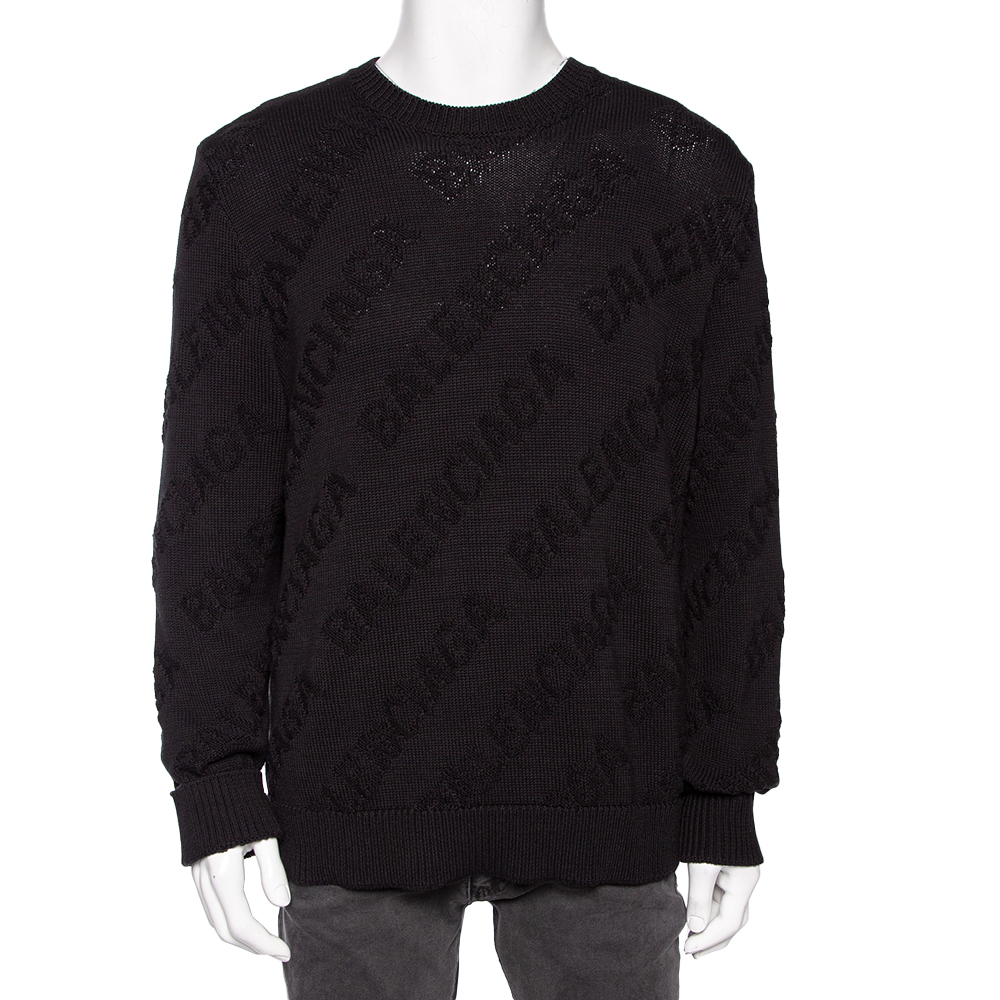 

Balenciaga Black Logo Jacquard Cotton Oversized Sweater