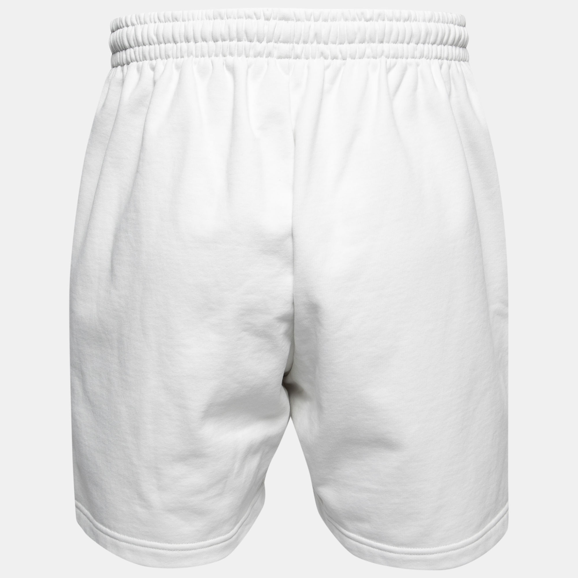 Balenciaga White Logo Embroidered Cotton Shorts S