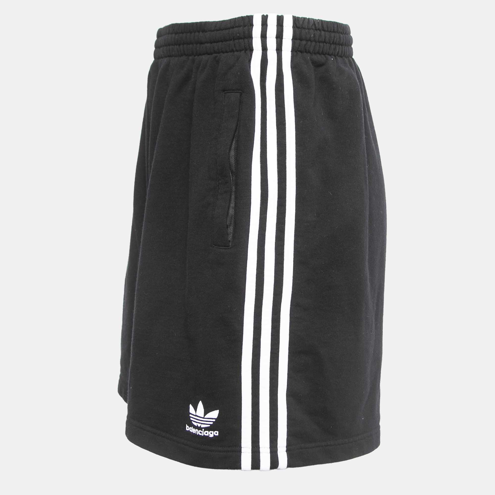 Balenciaga X Adidas Black Cotton Striped Track Shorts XXS