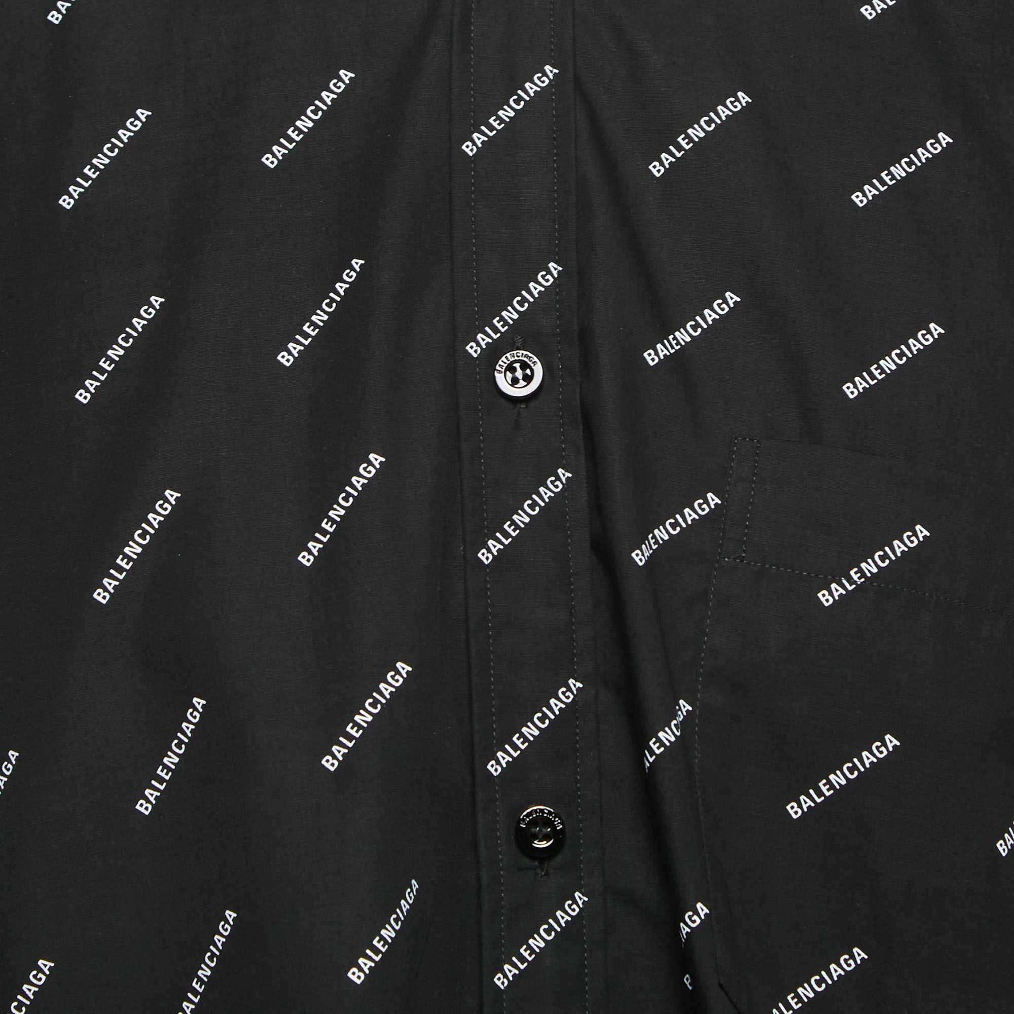 Balenciaga Black All-Over Logo Print Cotton Button Down Full Sleeve Shirt M