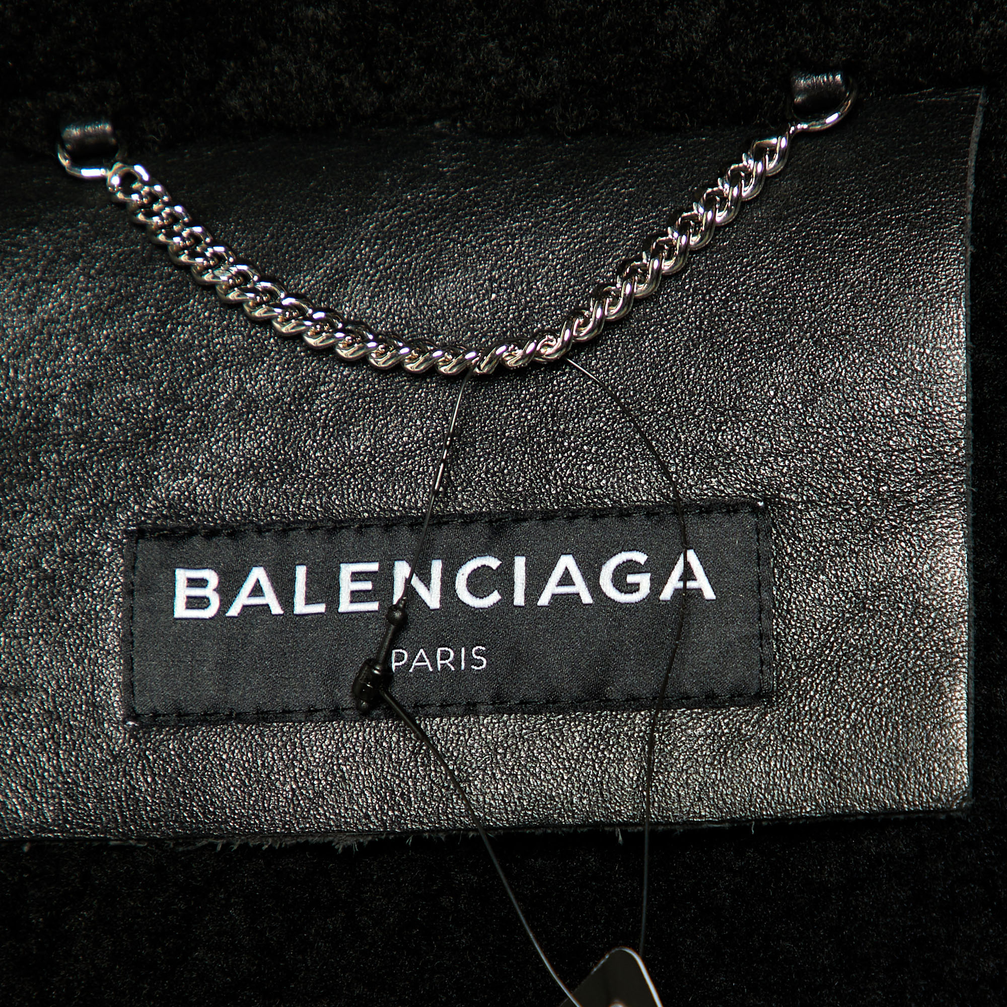Balenciaga Black Texture Leather & Logo Shearling Jacket XL