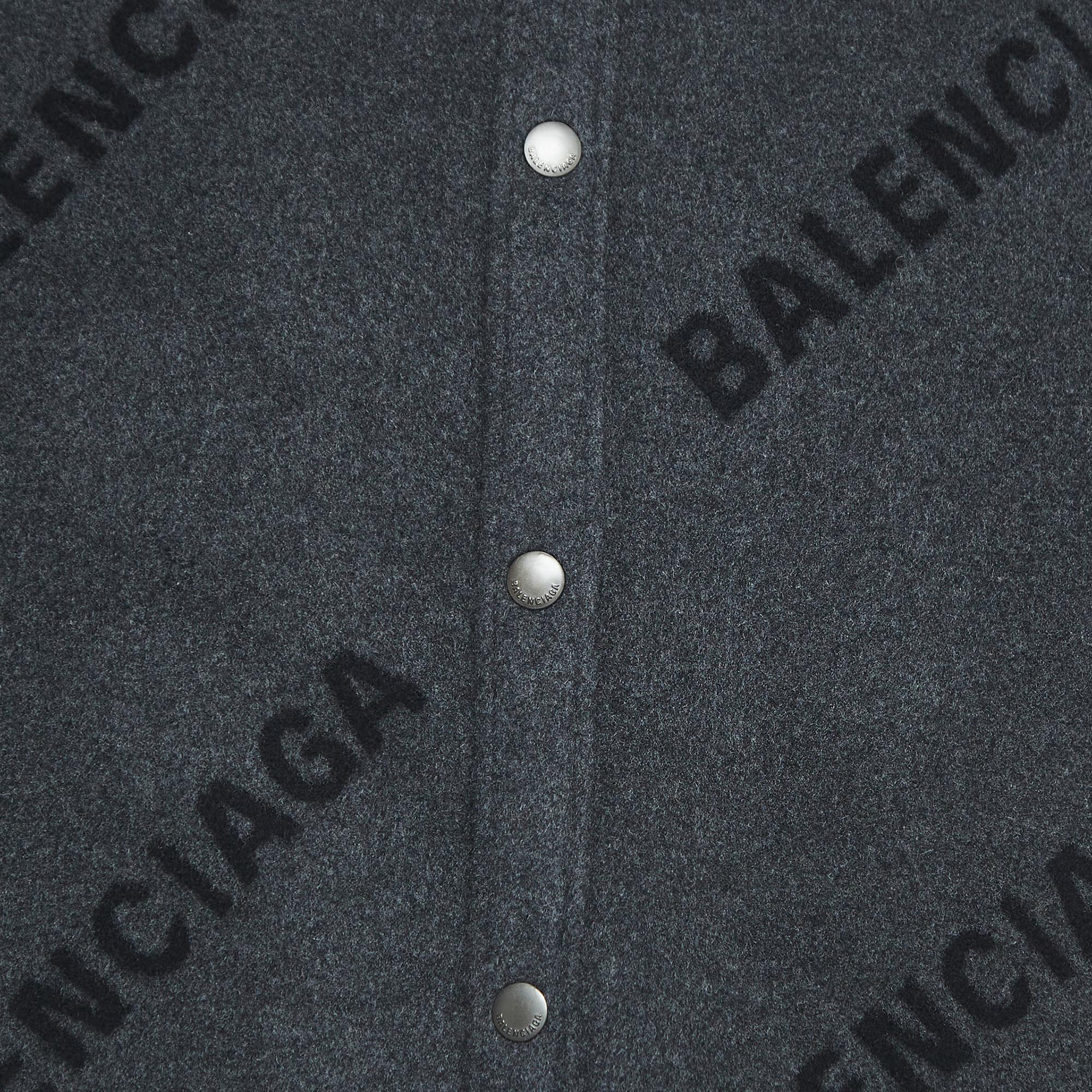Balenciaga Charcoal Grey All-Over Logo Cashmere Coat S