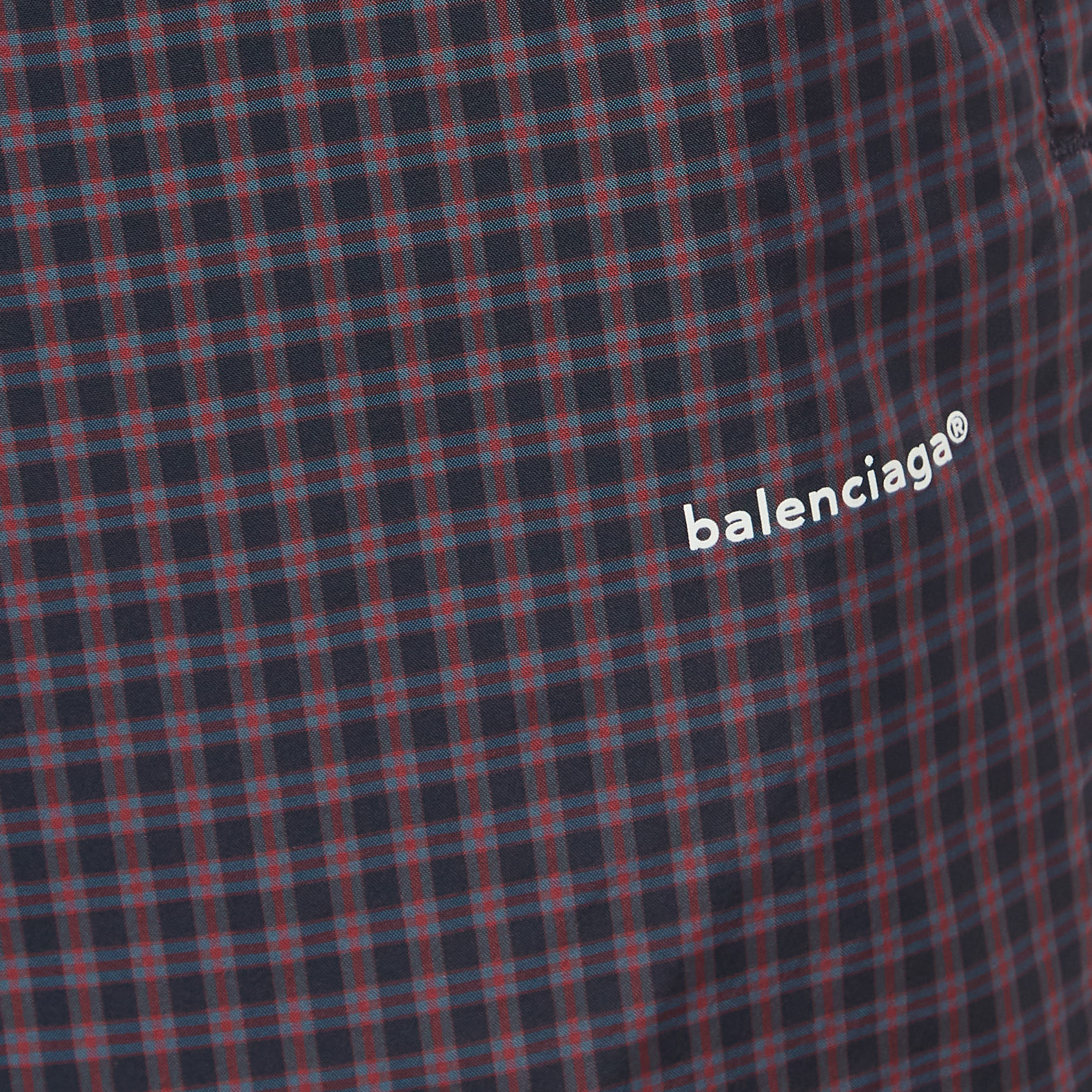 Balenciaga Navy Blue/Red Checked Nylon Drawstring Shorts M