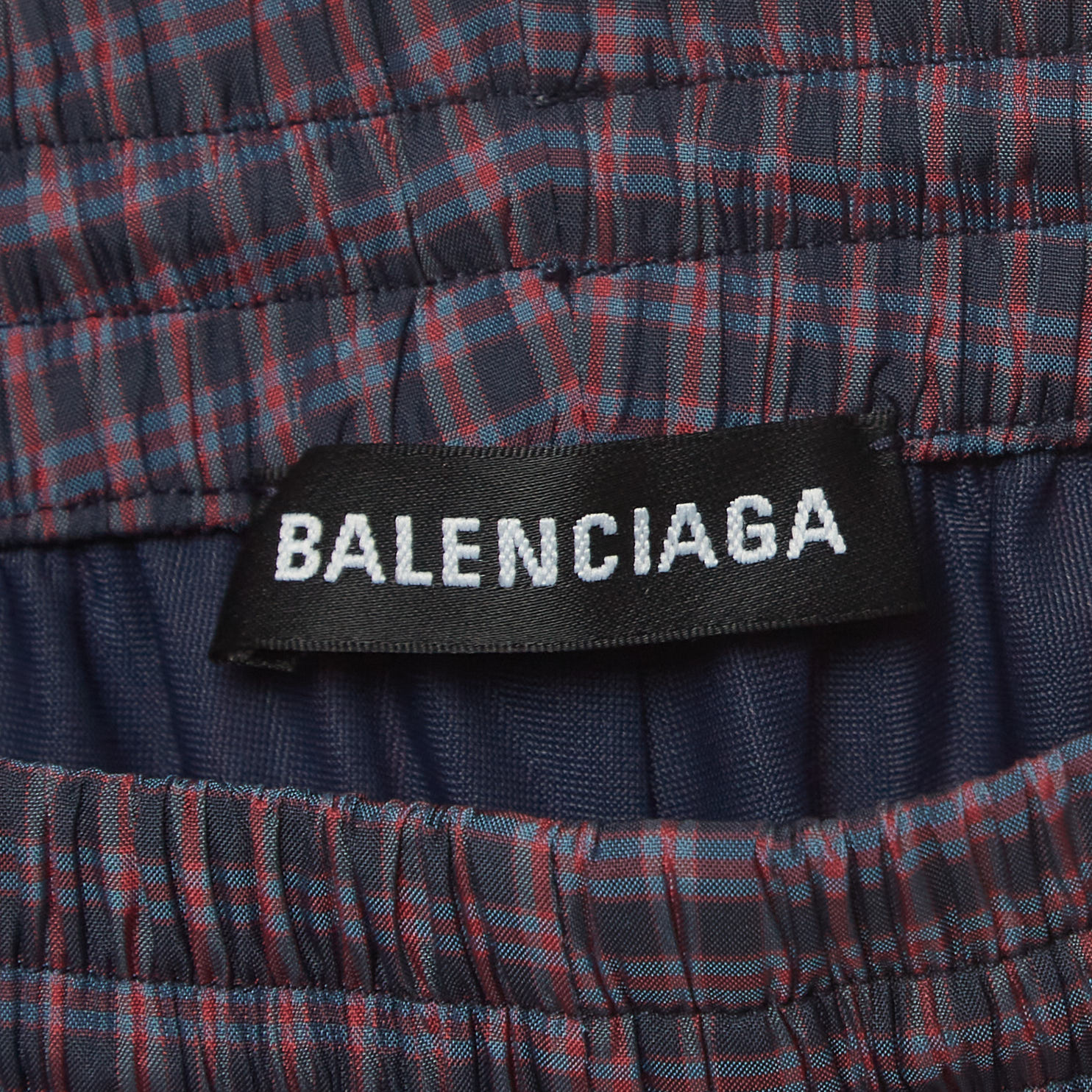 Balenciaga Navy Blue/Red Checked Nylon Drawstring Shorts M