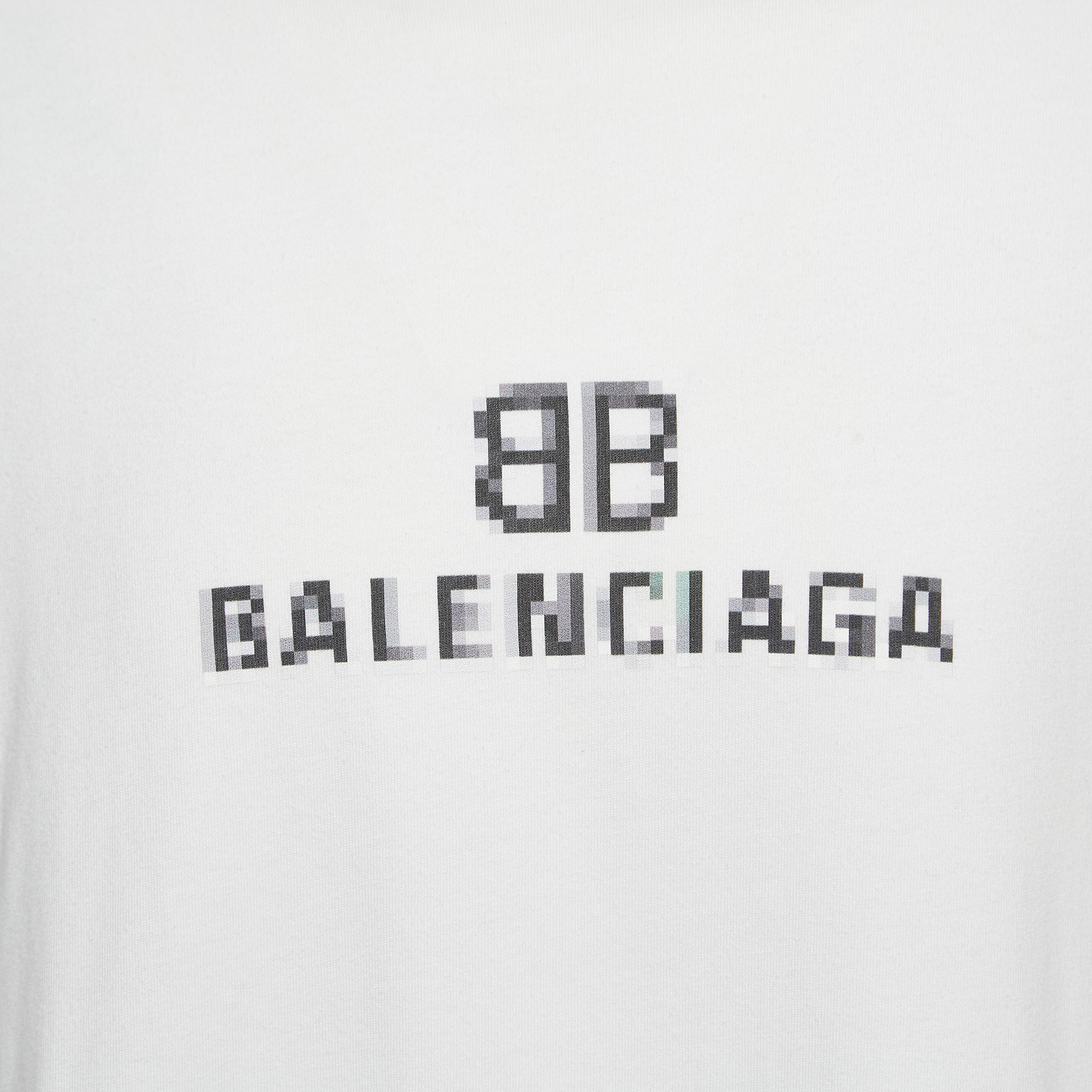 Balenciaga White Pixel Logo Print Half Sleeve T-Shirt M