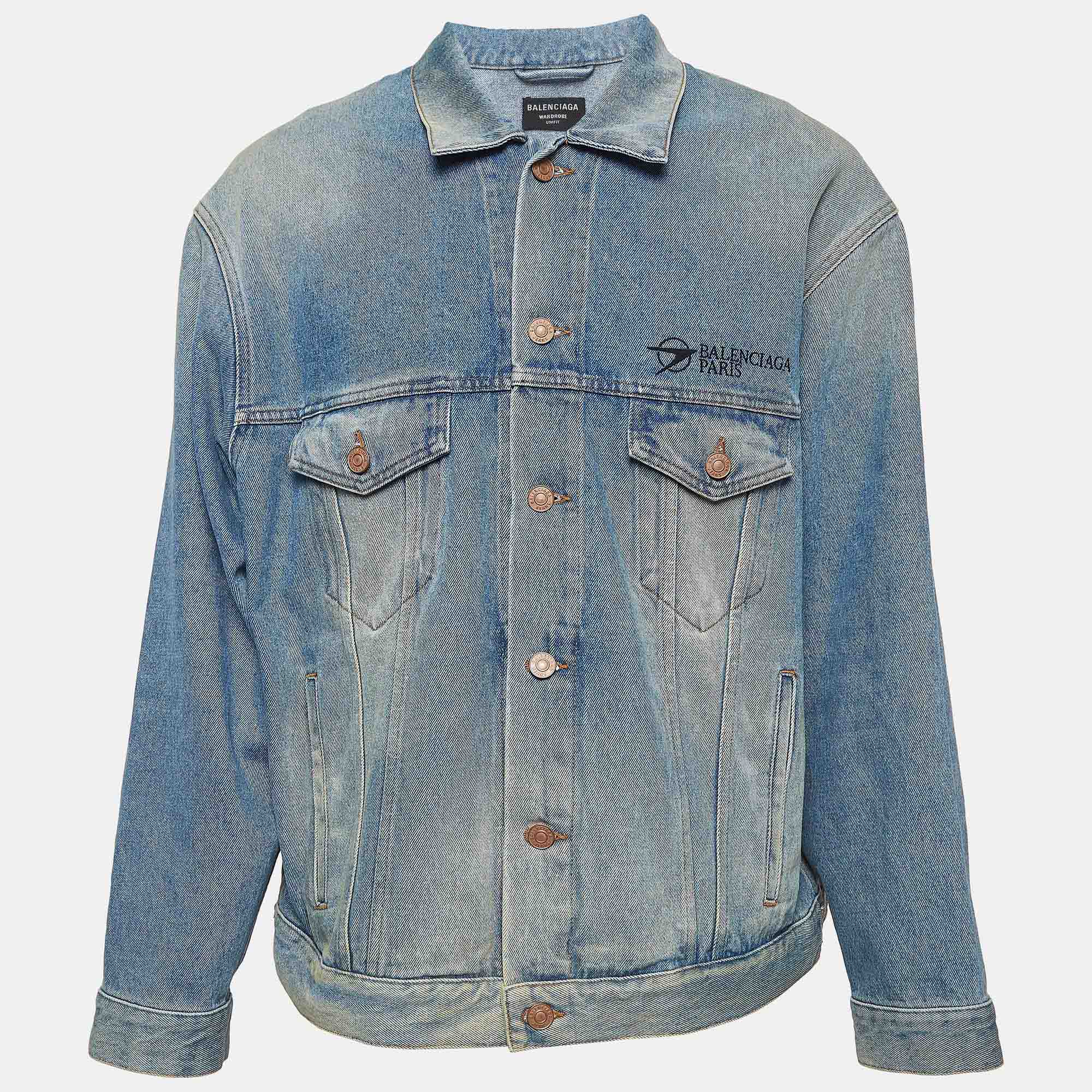 Balenciaga blue washed denim oversized jacket xs