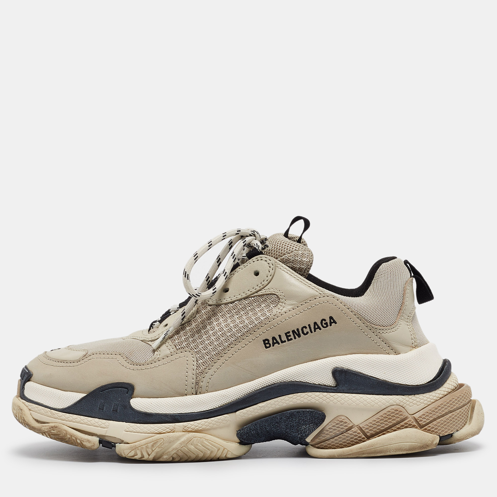 Balenciaga beige leather and mesh triple s sneakers size 42