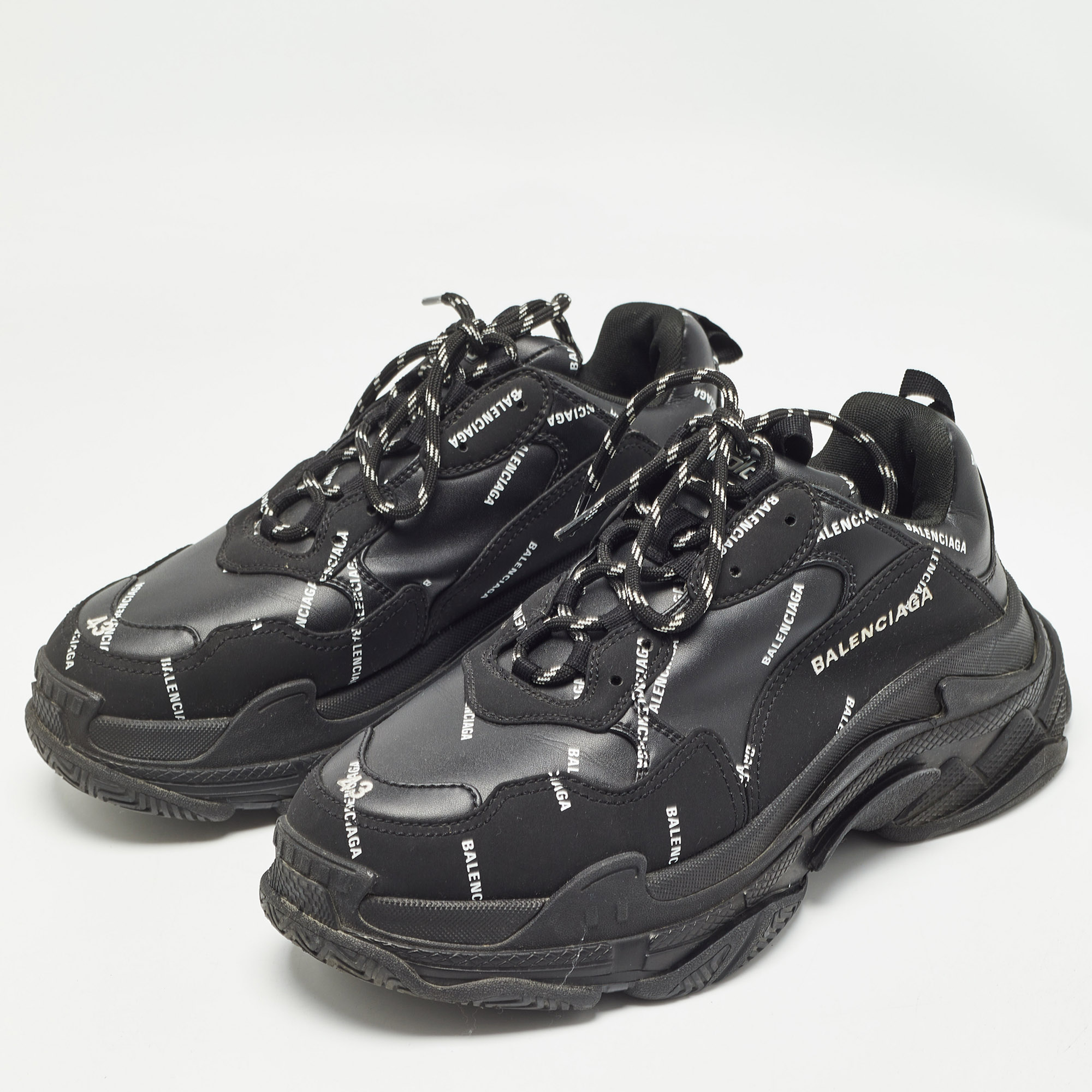 Balenciaga Black Leather Triple S Sneakers Size 43