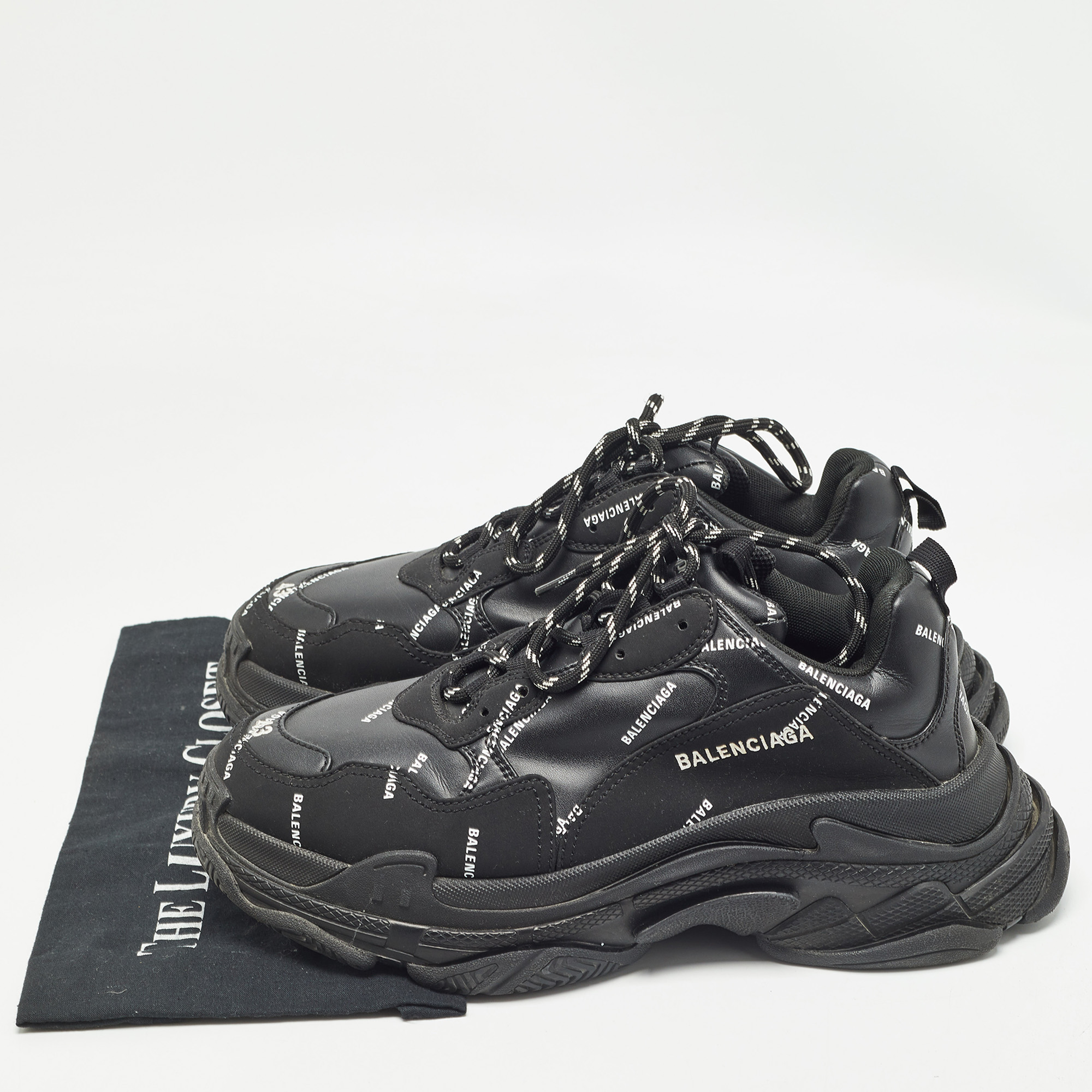 Balenciaga Black Leather Triple S Sneakers Size 43