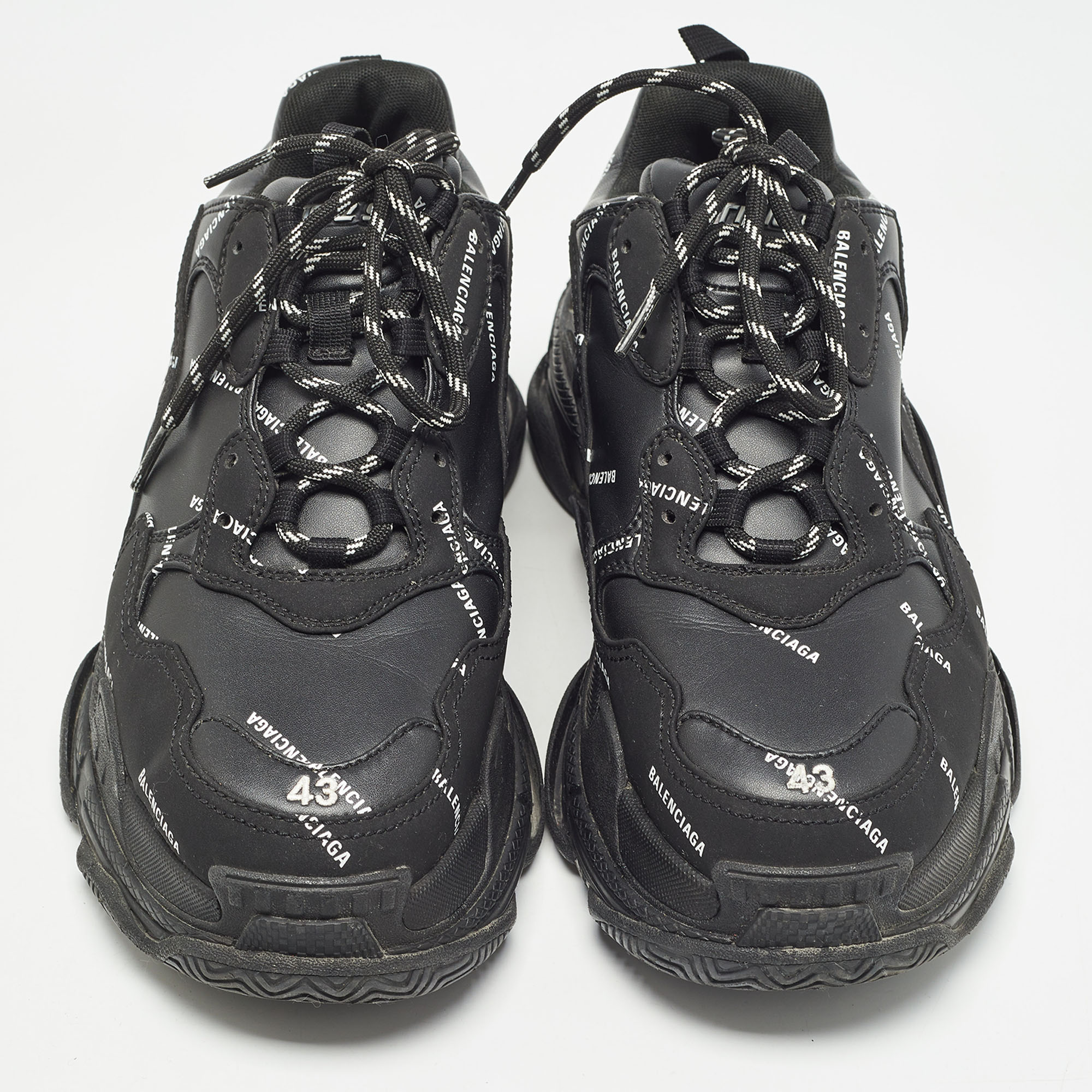 Balenciaga Black Leather Triple S Sneakers Size 43