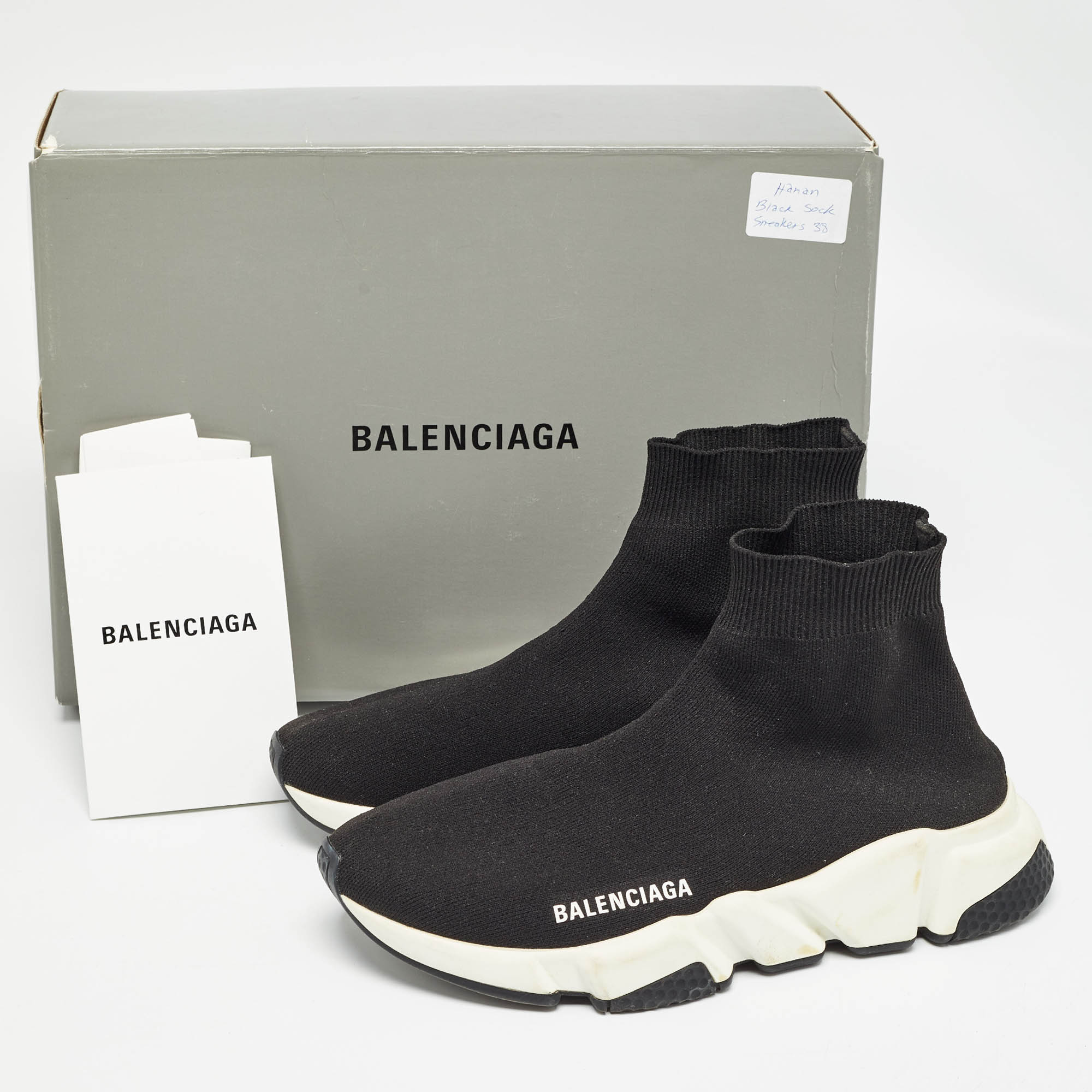 Balenciaga Black Knit Fabric Speed High Top Sneakers Size 38