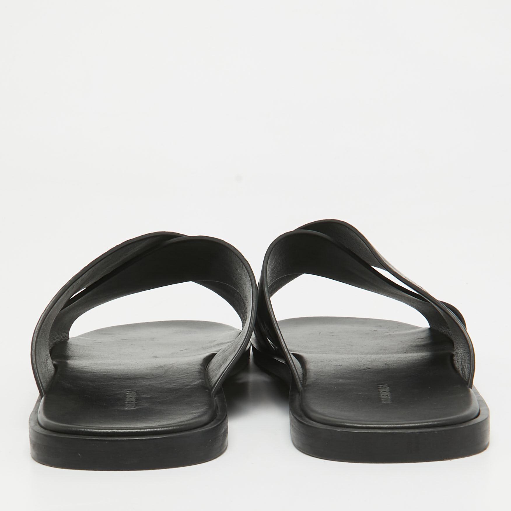 Balenciaga Black Logo Embossed Leather Slides Size 42