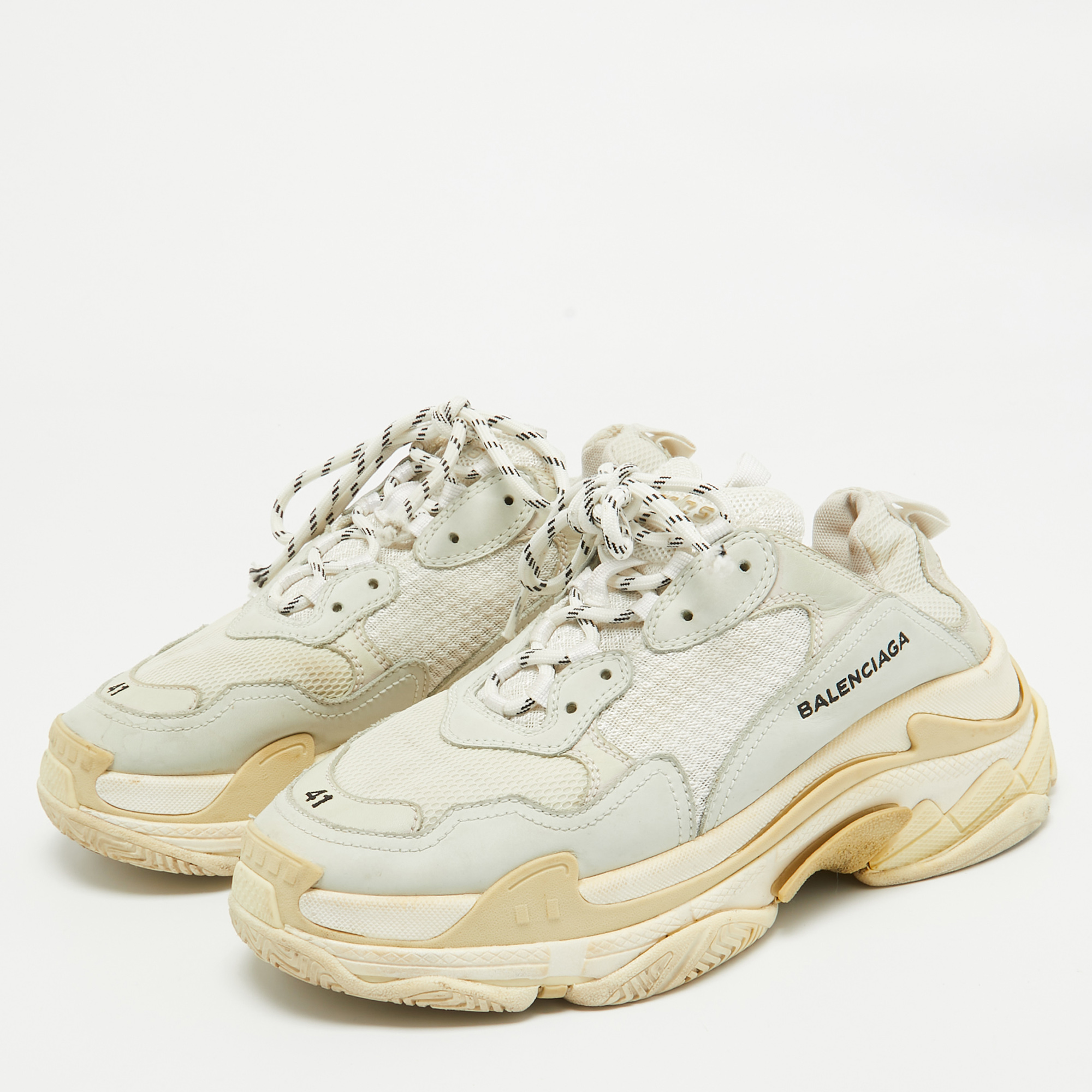 Balenciaga White Mesh And Leather Triple S Sneakers Size 41