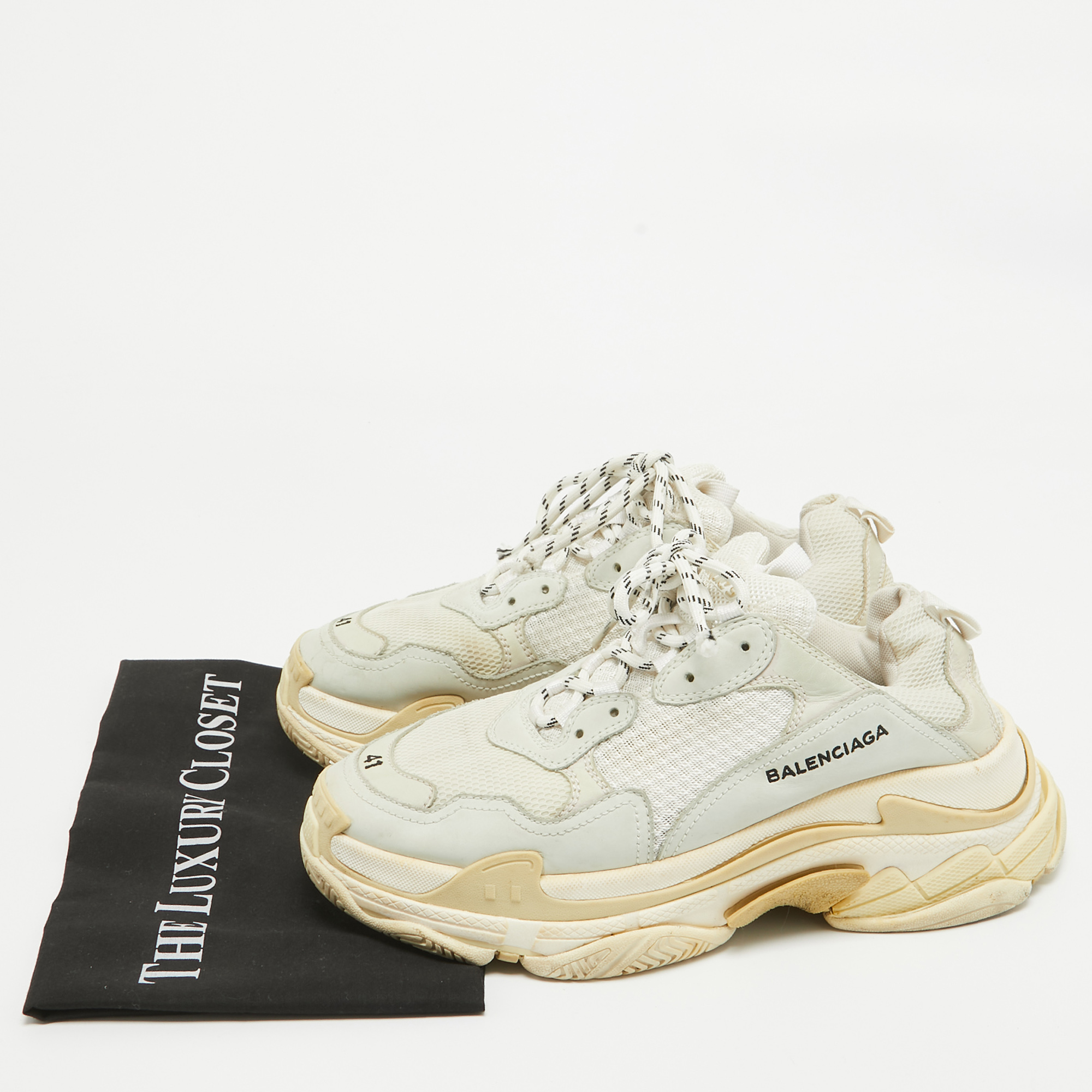 Balenciaga White Mesh And Leather Triple S Sneakers Size 41