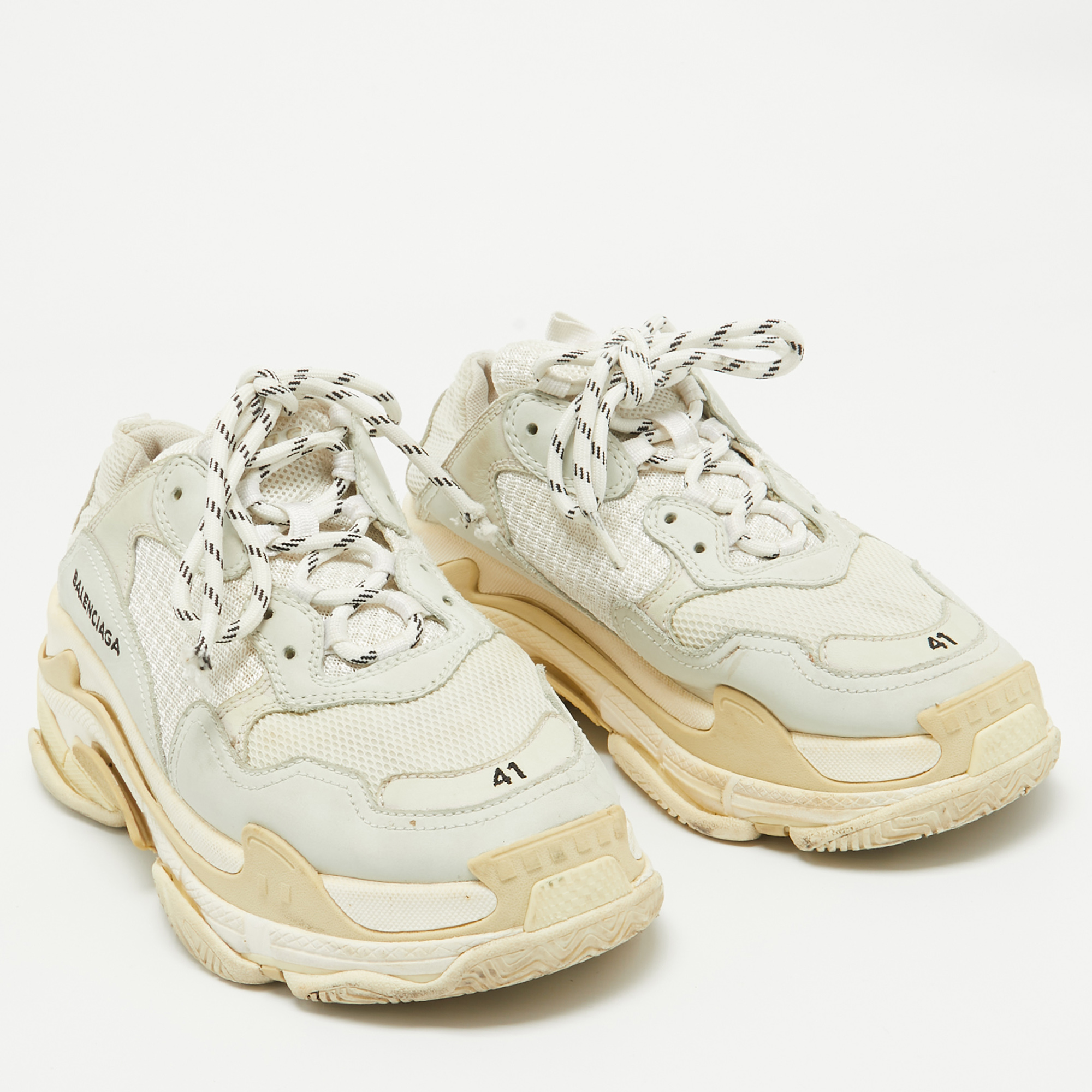 Balenciaga White Mesh And Leather Triple S Sneakers Size 41