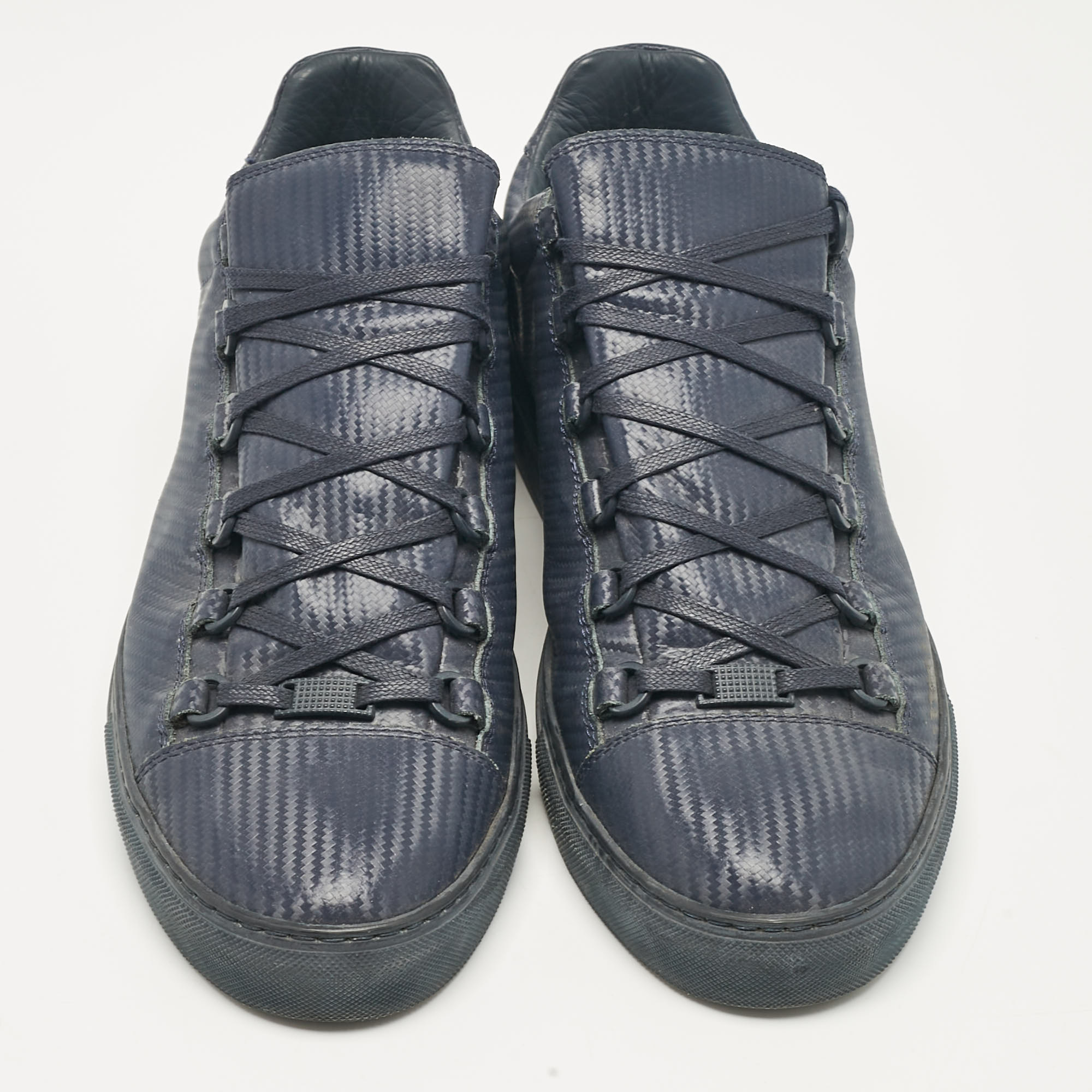 Balenciaga Navy Blue Leather Lace Up Sneakers Size 44