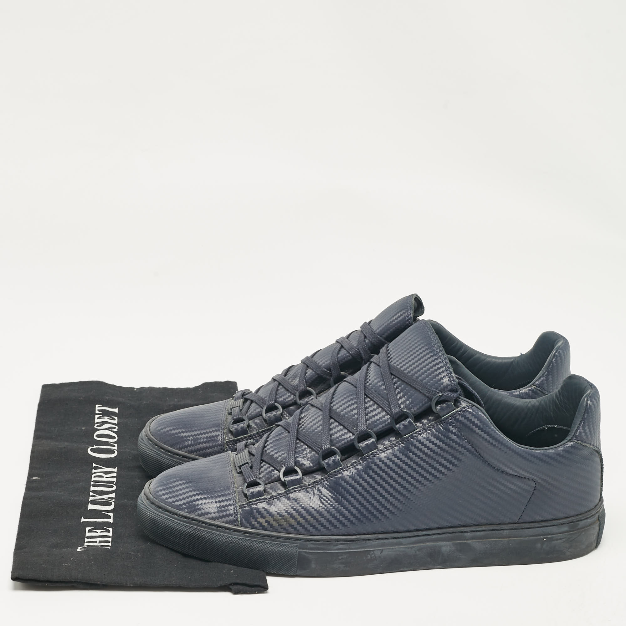 Balenciaga Navy Blue Leather Lace Up Sneakers Size 44