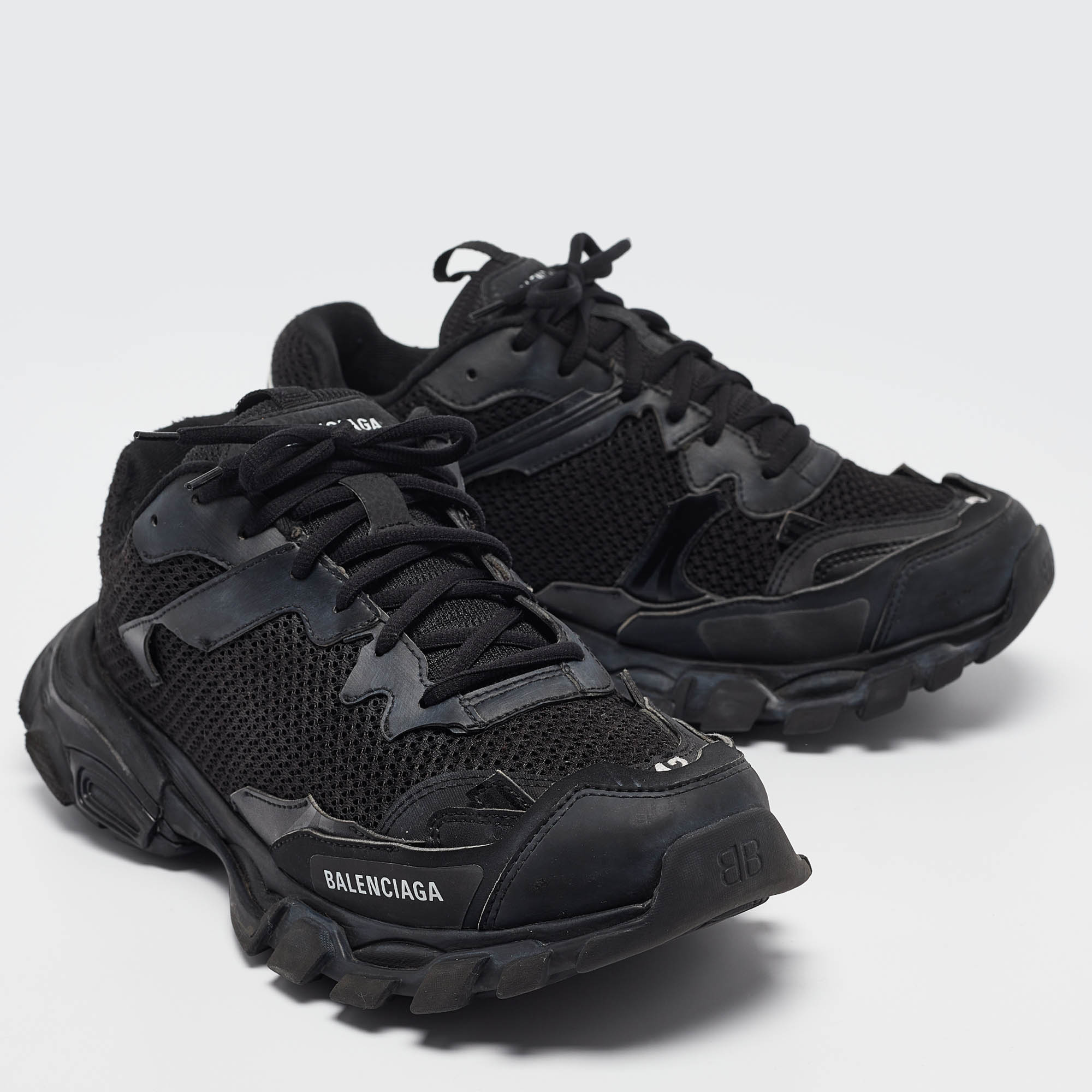 Balenciaga Black Faux Leather And Mesh Track 3 Sneakers Size 42