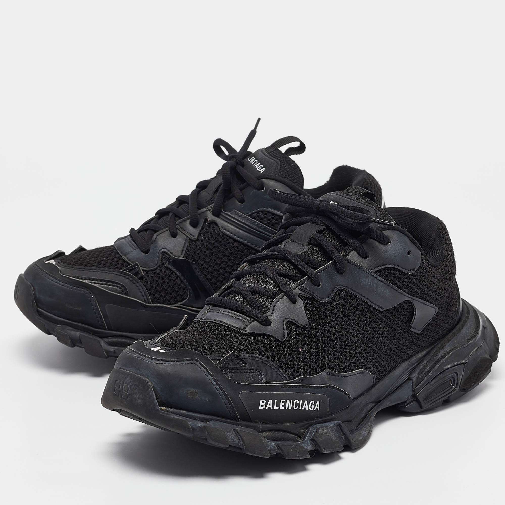 Balenciaga Black Faux Leather And Mesh Track 3 Sneakers Size 42