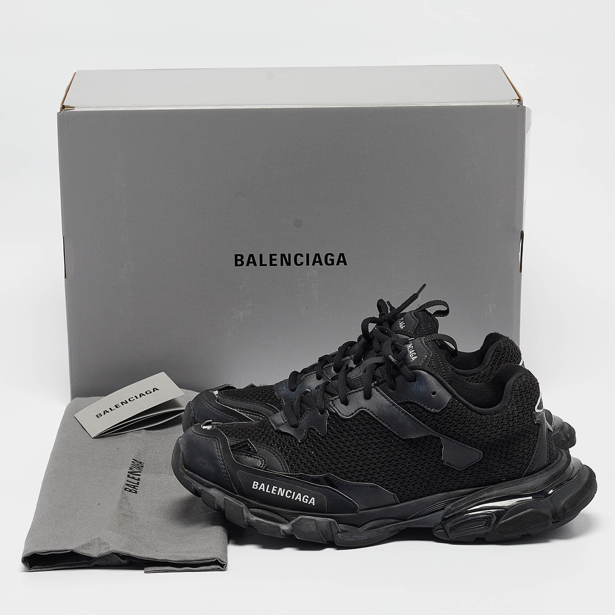 Balenciaga Black Faux Leather And Mesh Track 3 Sneakers Size 42