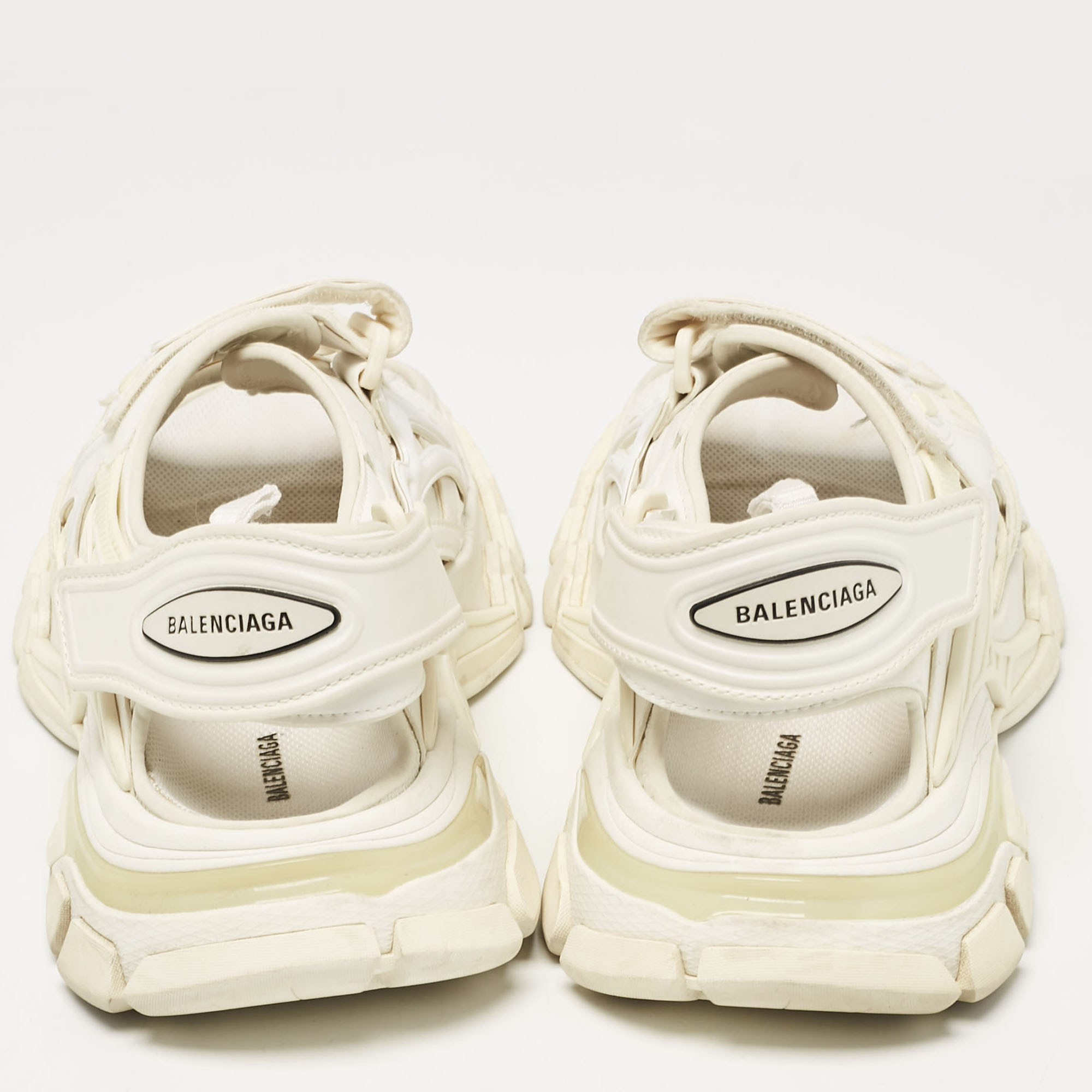 Balenciaga Cream Faux Leather Track Flat Sandals Size 41