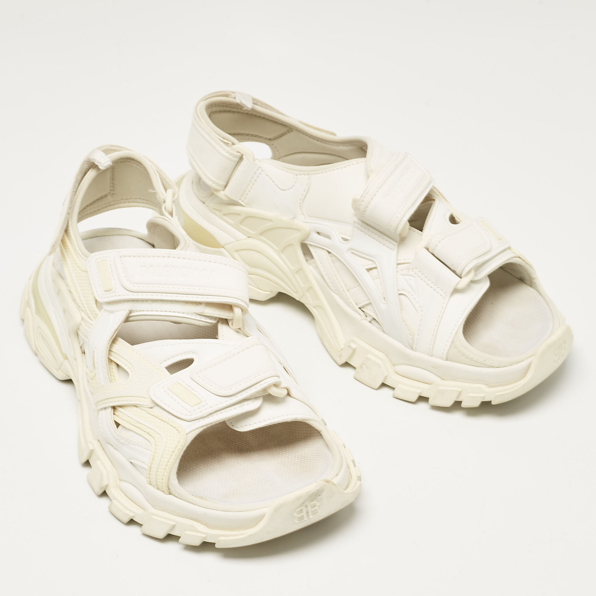 Balenciaga Cream Faux Leather Track Flat Sandals Size 41