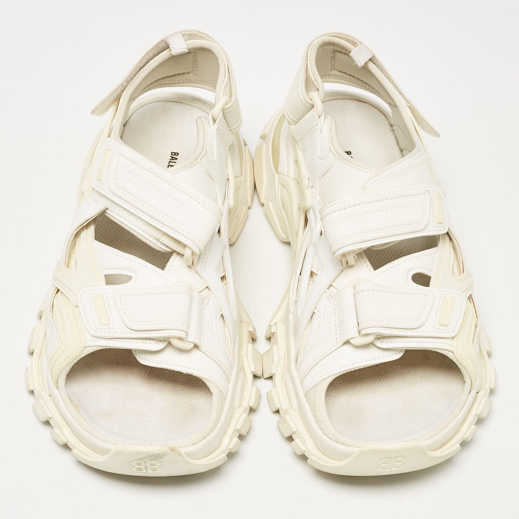 Balenciaga Cream Faux Leather Track Flat Sandals Size 41