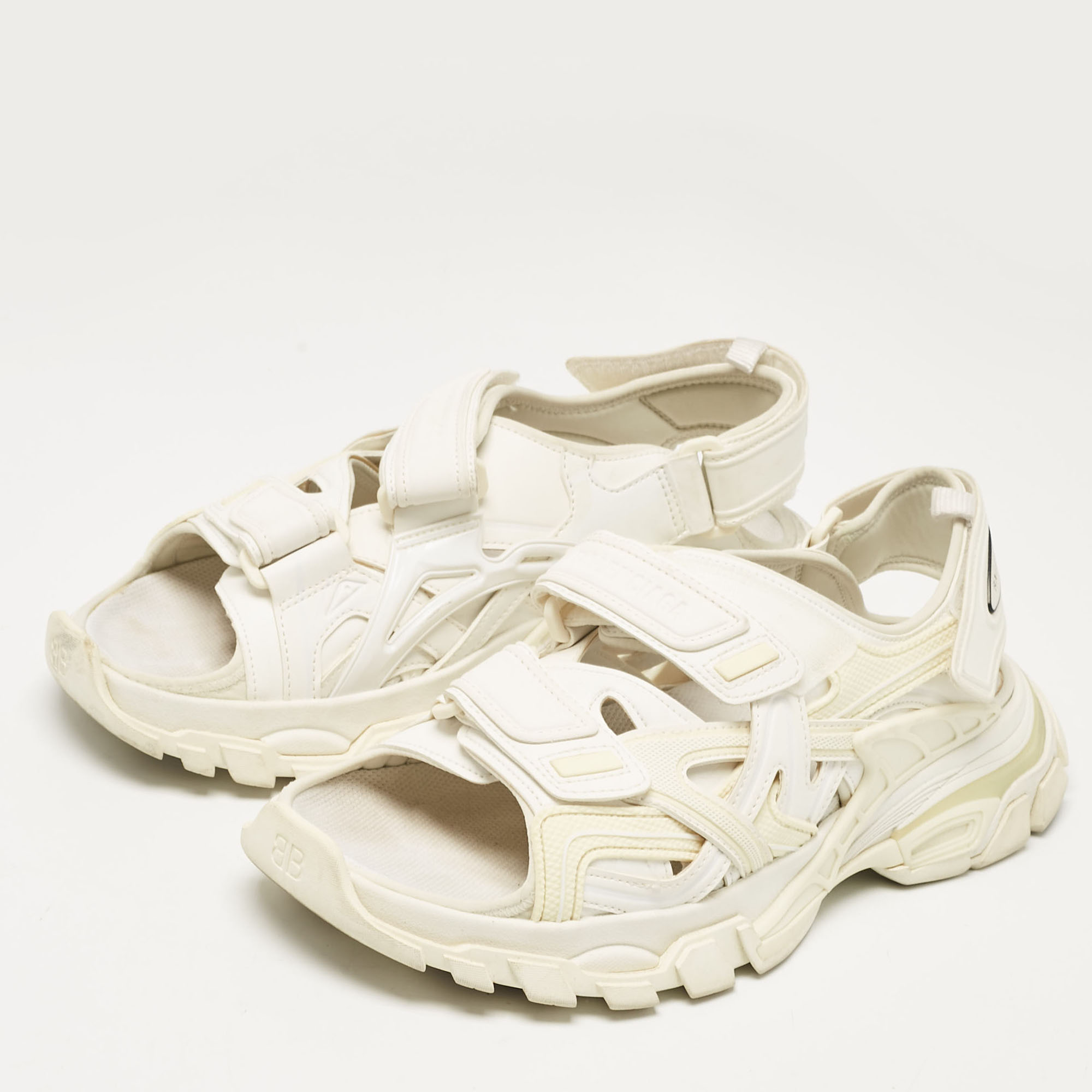 Balenciaga Cream Faux Leather Track Flat Sandals Size 41