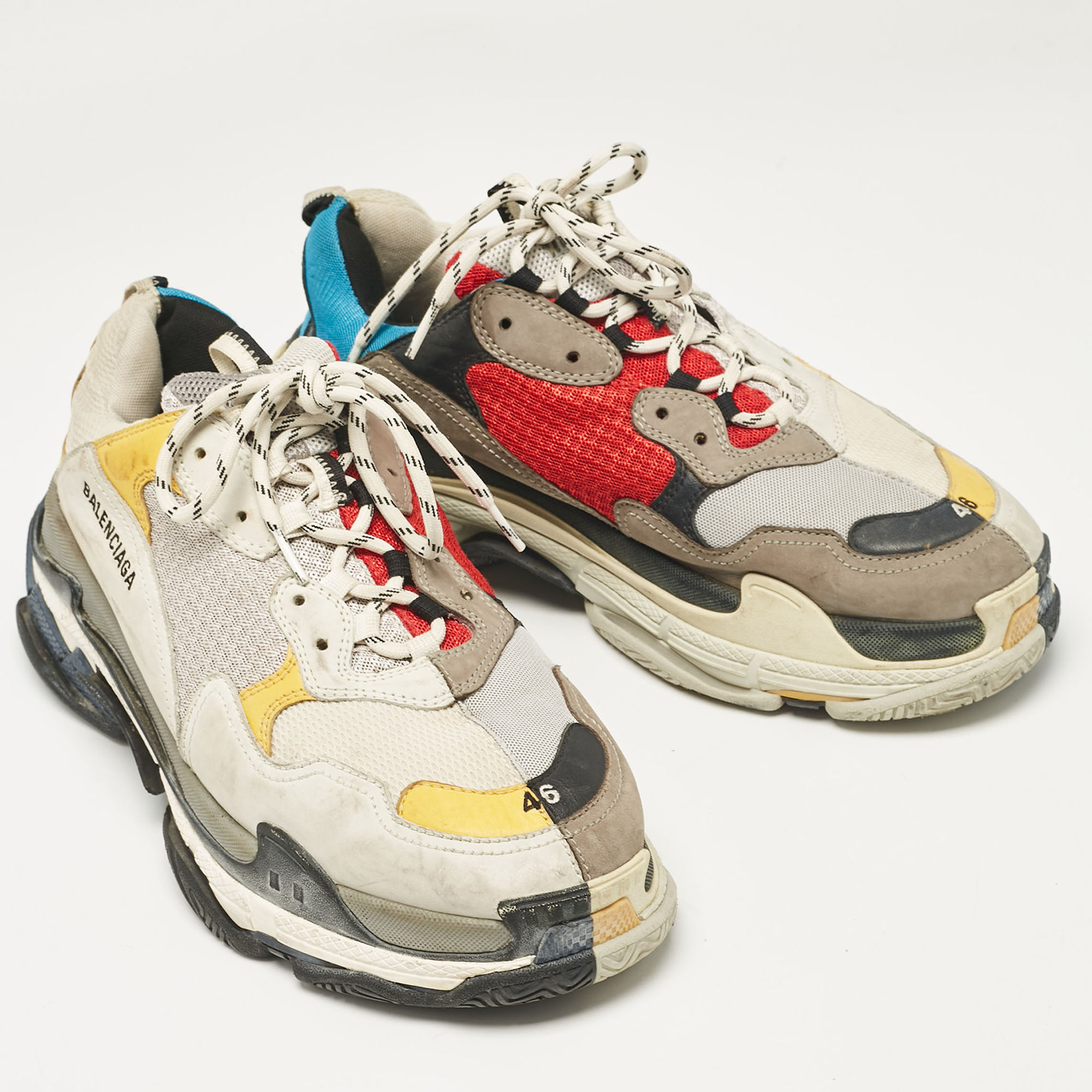 Balenciaga Multicolor Mesh And Nubuck Leather Triple S Lace Up Sneakers Size 46