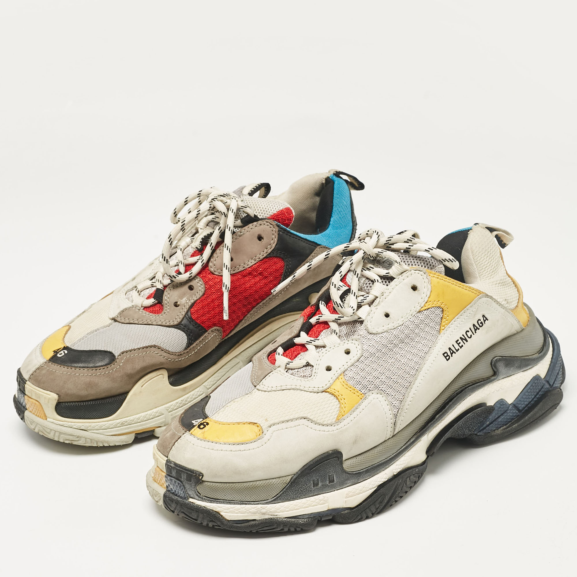 Balenciaga Multicolor Mesh And Nubuck Leather Triple S Lace Up Sneakers Size 46