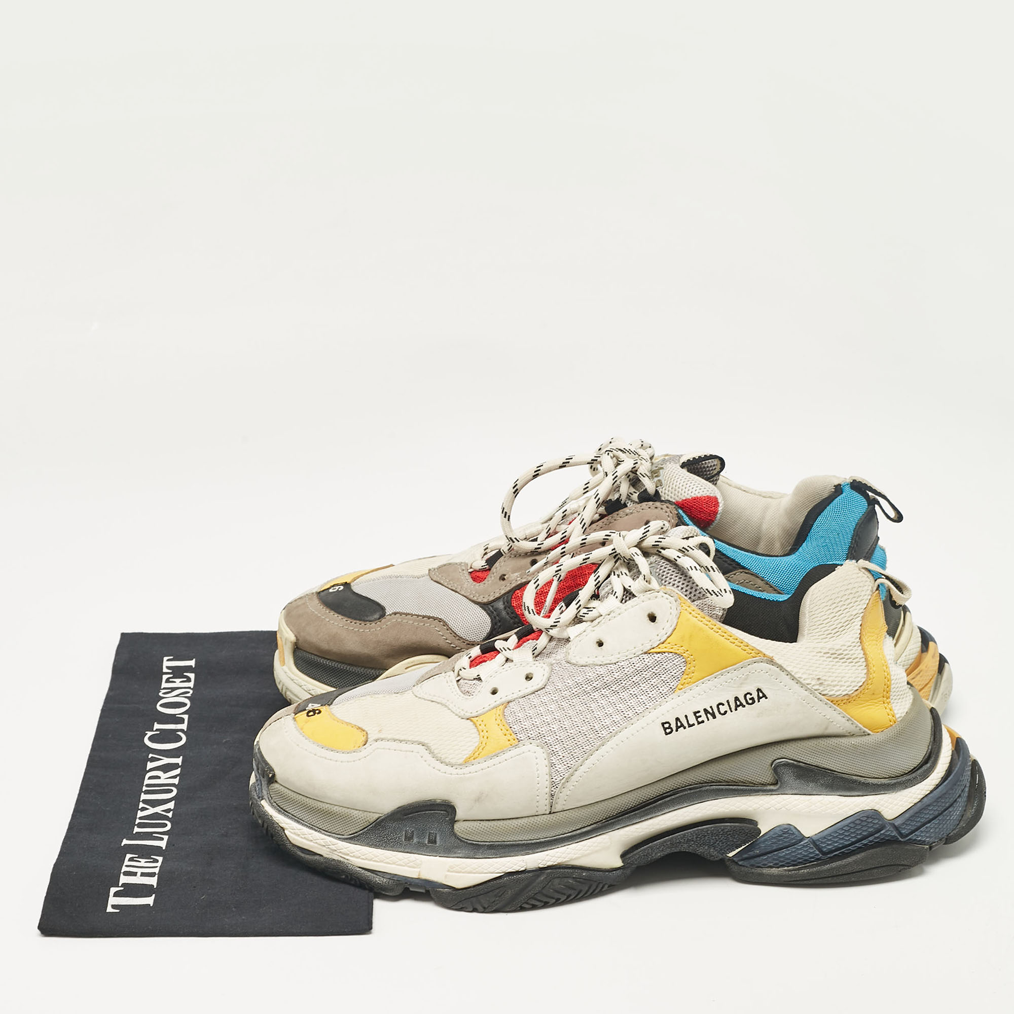 Balenciaga Multicolor Mesh And Nubuck Leather Triple S Lace Up Sneakers Size 46