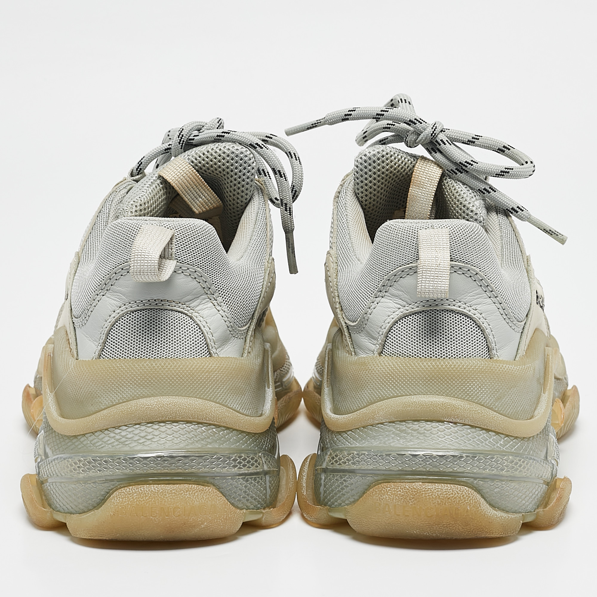 Balenciaga Grey Mesh And Nubuck Leather Triple S Clear Lace Up Sneakers Size 40