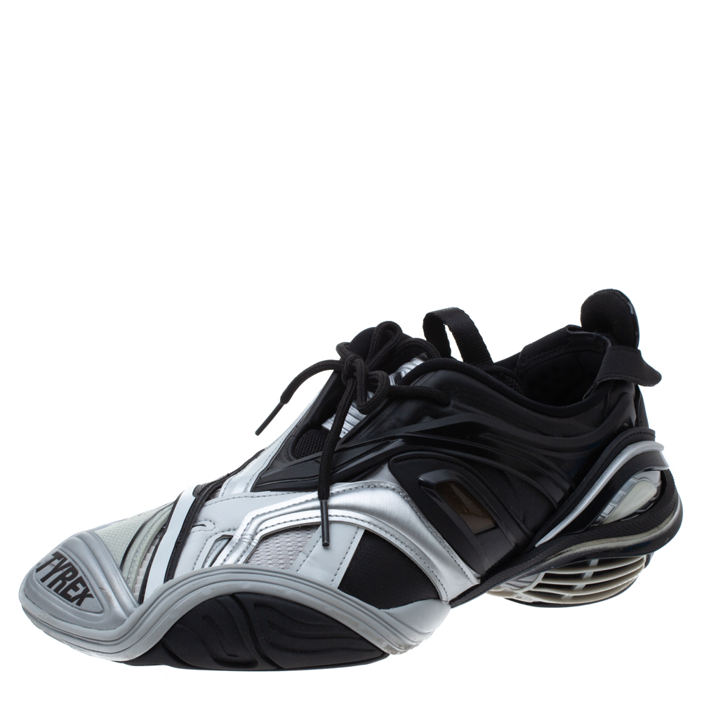 Image of Balenciaga Black/Grey Leather and Rubber Tyrex  Sneakers Size