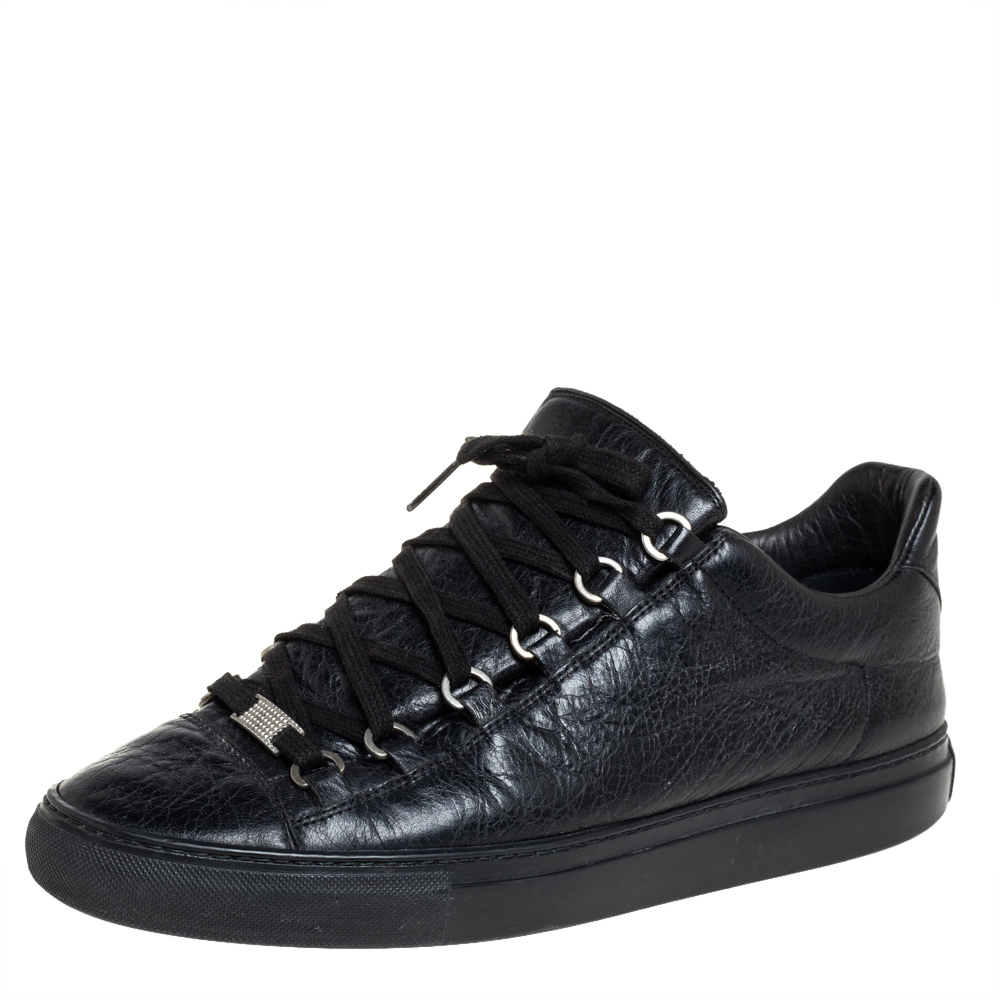 Balenciaga Black Leather Arena Low Top Sneakers Size 42