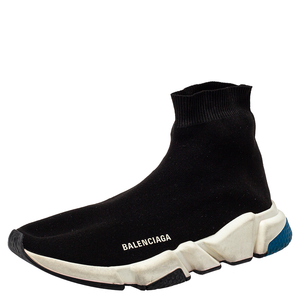 Balenciaga Black Knit Fabric Speed High Top Sneakers Size 42