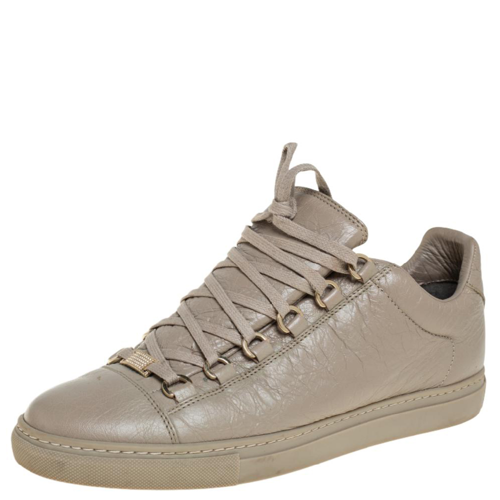 Balenciaga Beige Leather Arena Low Top Sneakers Size 40