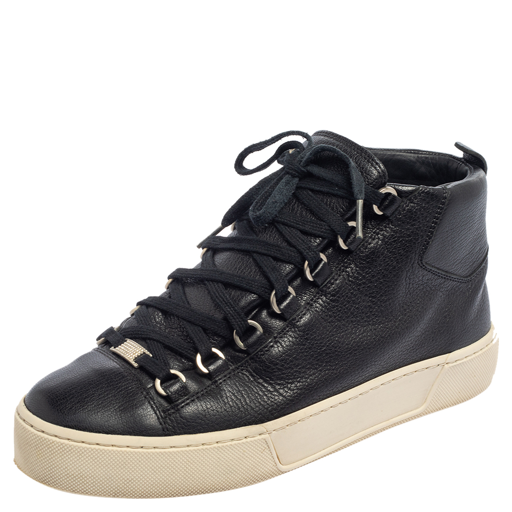 Balenciaga Black Leather Arena High Top Sneakers Size 40